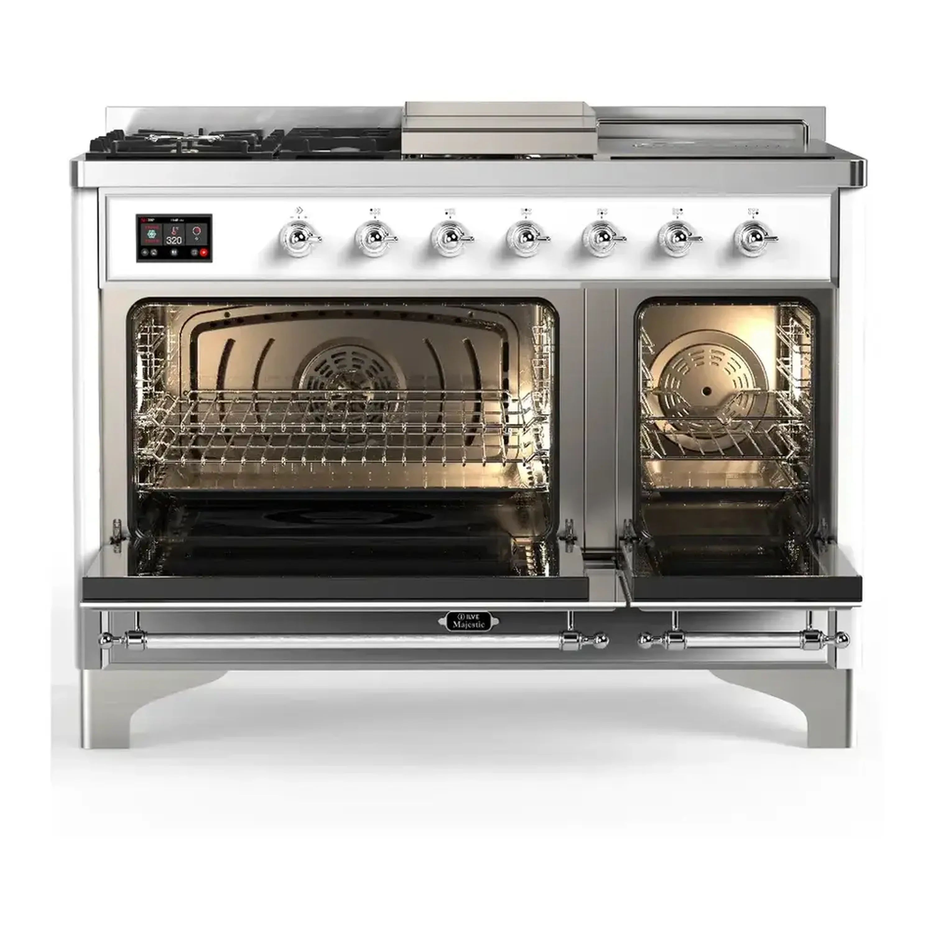 ILVE Majestic III 48-inch Dual Fuel Range with 5 Natural Gas Burner, Griddle, French Top and Triple Glass Door Electric Oven in RAL with Chrome Trim (UM48FSNR3RAC) - Image 3
