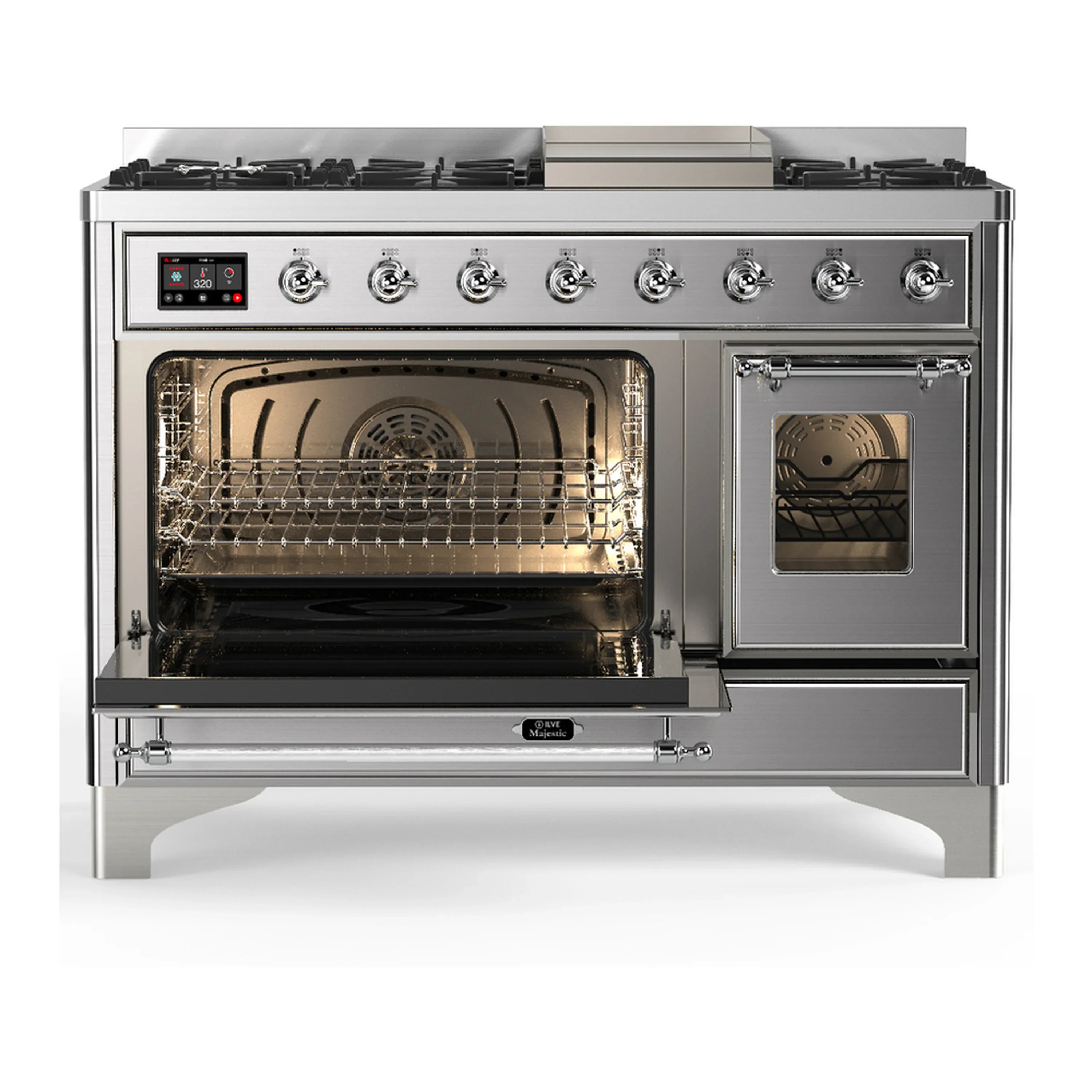 ILVE Majestic III 48-inch Dual Fuel Range with 5 Natural Gas Burner, Griddle and Triple Glass Door Electric Oven in Stainless Steel with Chrome Trim (UM48FNR3SSC) - Image 5