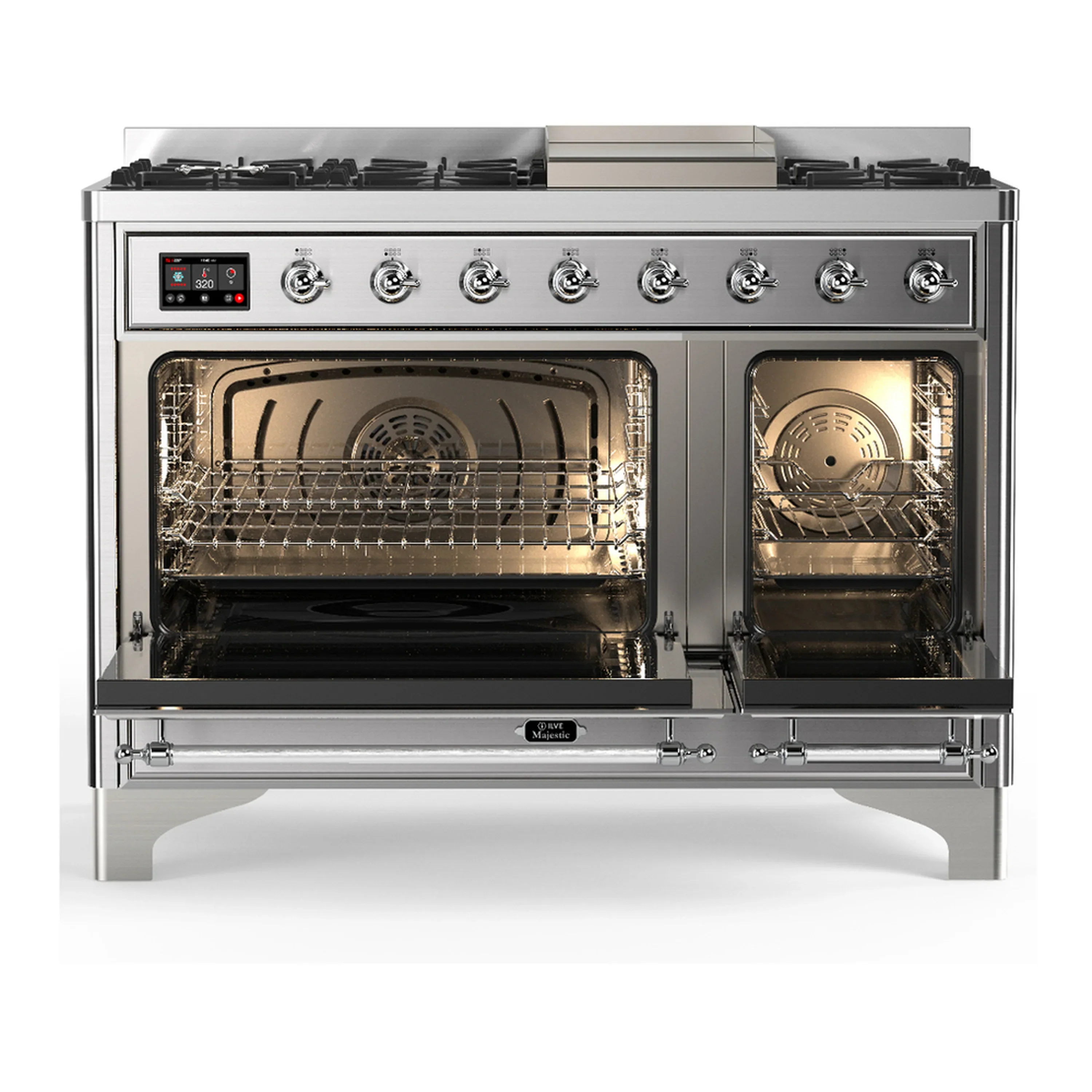 ILVE Majestic III 48-inch Dual Fuel Range with 5 Natural Gas Burner, Griddle and Triple Glass Door Electric Oven in Stainless Steel with Chrome Trim (UM48FNR3SSC) - Image 6