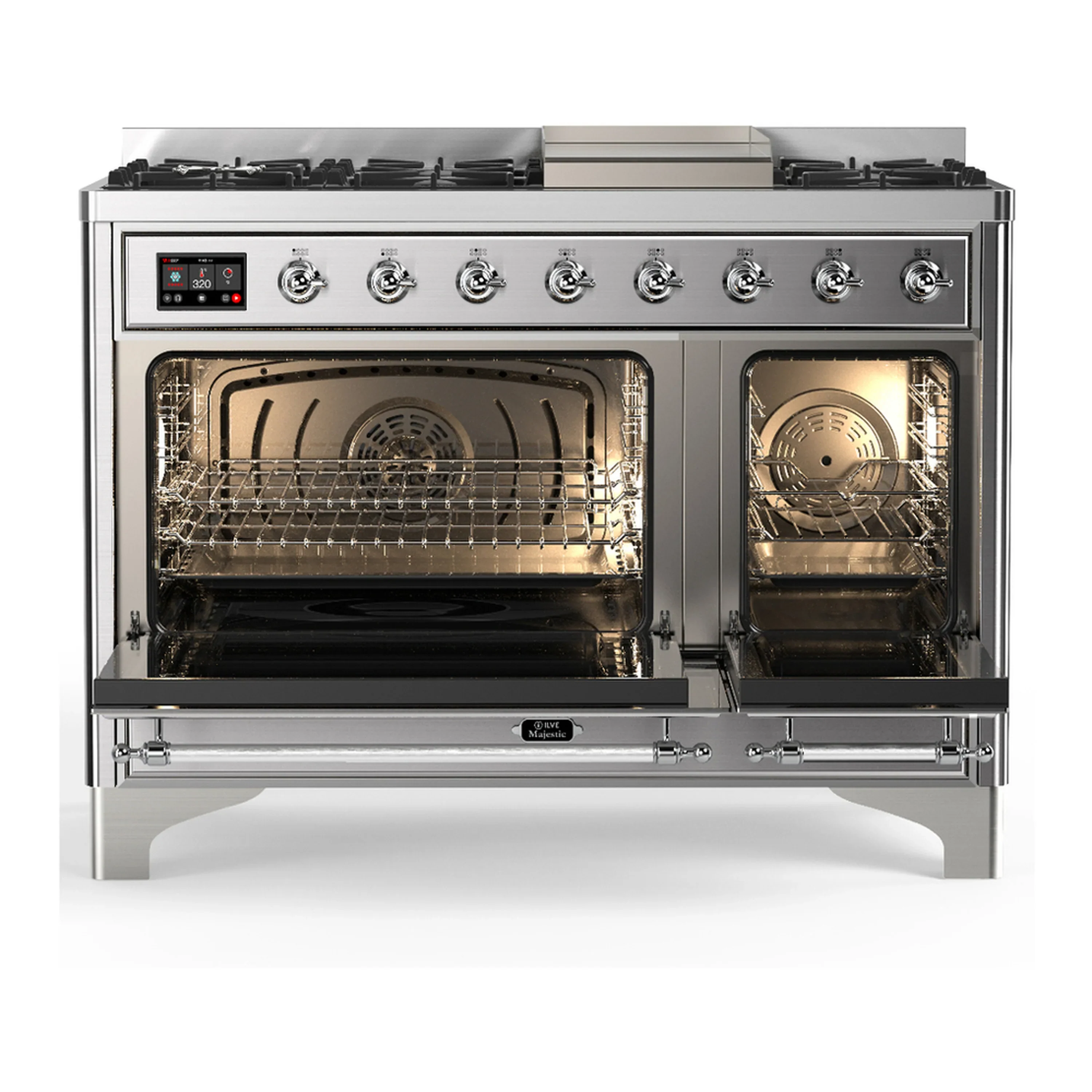 ILVE Majestic III 48-inch Dual Fuel Range with 5 Liquid Propane Burner, Griddle and Solid Door Electric Oven in Stainless Steel with Chrome Trim (UM48FQNR3SSCLP) - Image 6