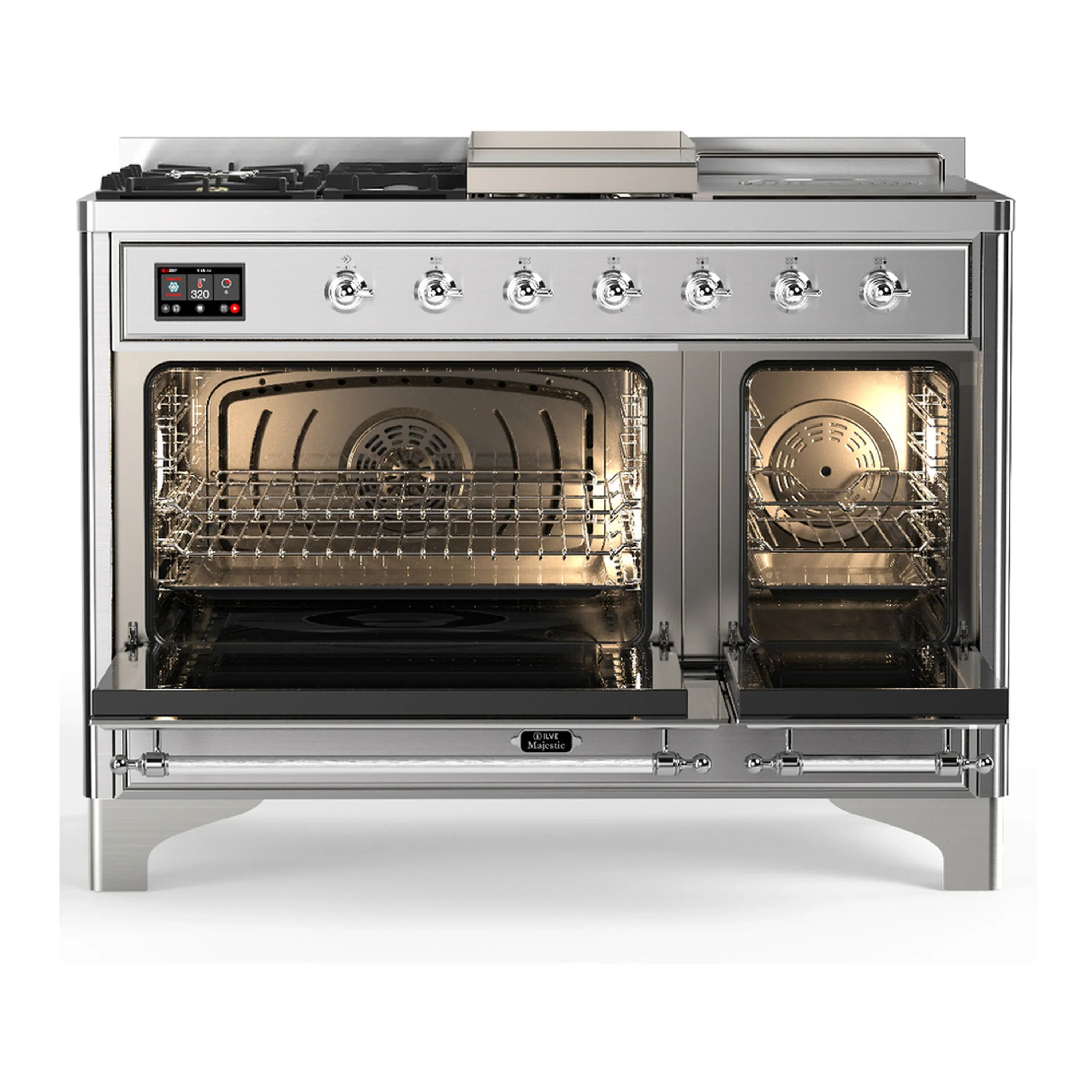 ILVE Majestic III 48-inch Dual Fuel Range with 5 Liquid Propane Burner, Griddle, French Top and Triple Glass Door Electric Oven in Stainless Steel with Chrome Trim (UM48FSNR3SSCLP) - Image 6