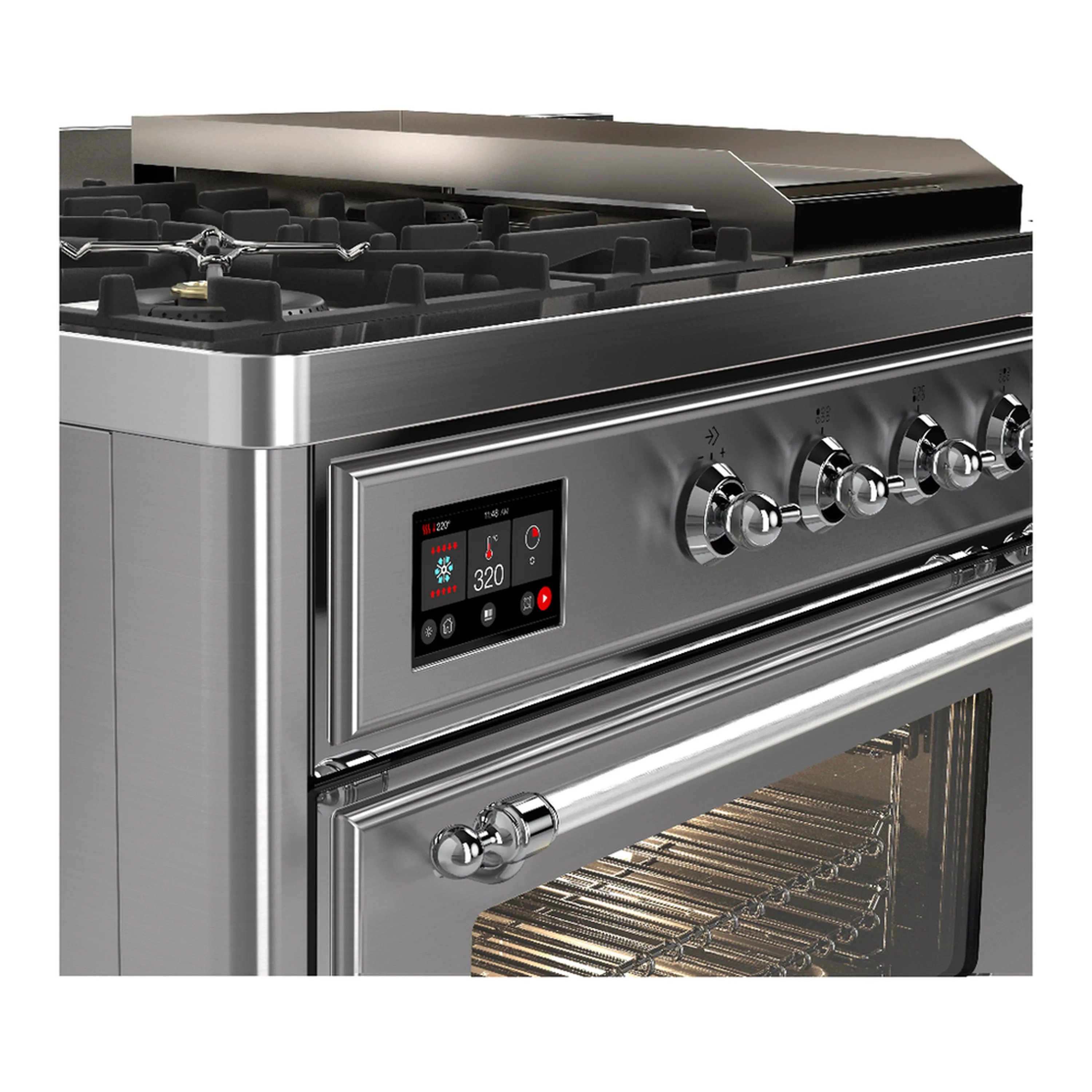ILVE Majestic III 48-inch Dual Fuel Range with 5 Liquid Propane Burner, Griddle, French Top and Triple Glass Door Electric Oven in Stainless Steel with Chrome Trim (UM48FSNR3SSCLP) - Image 7