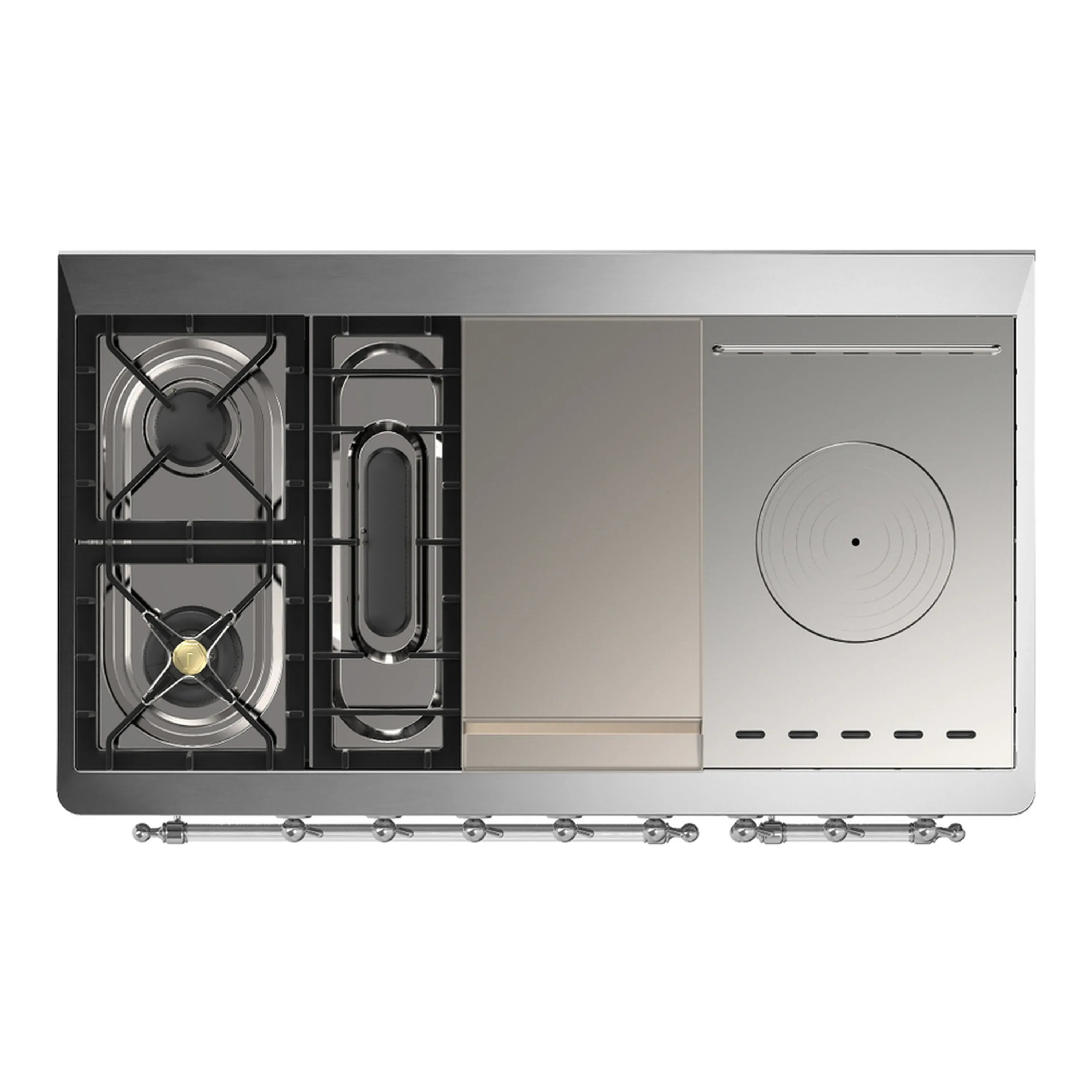 ILVE Majestic III 48-inch Dual Fuel Range with 5 Natural Gas Burner, Griddle, French Top and Solid Door Electric Oven in Stainless Steel with Chrome Trim (UM48FSQNR3SSC) - Image 2
