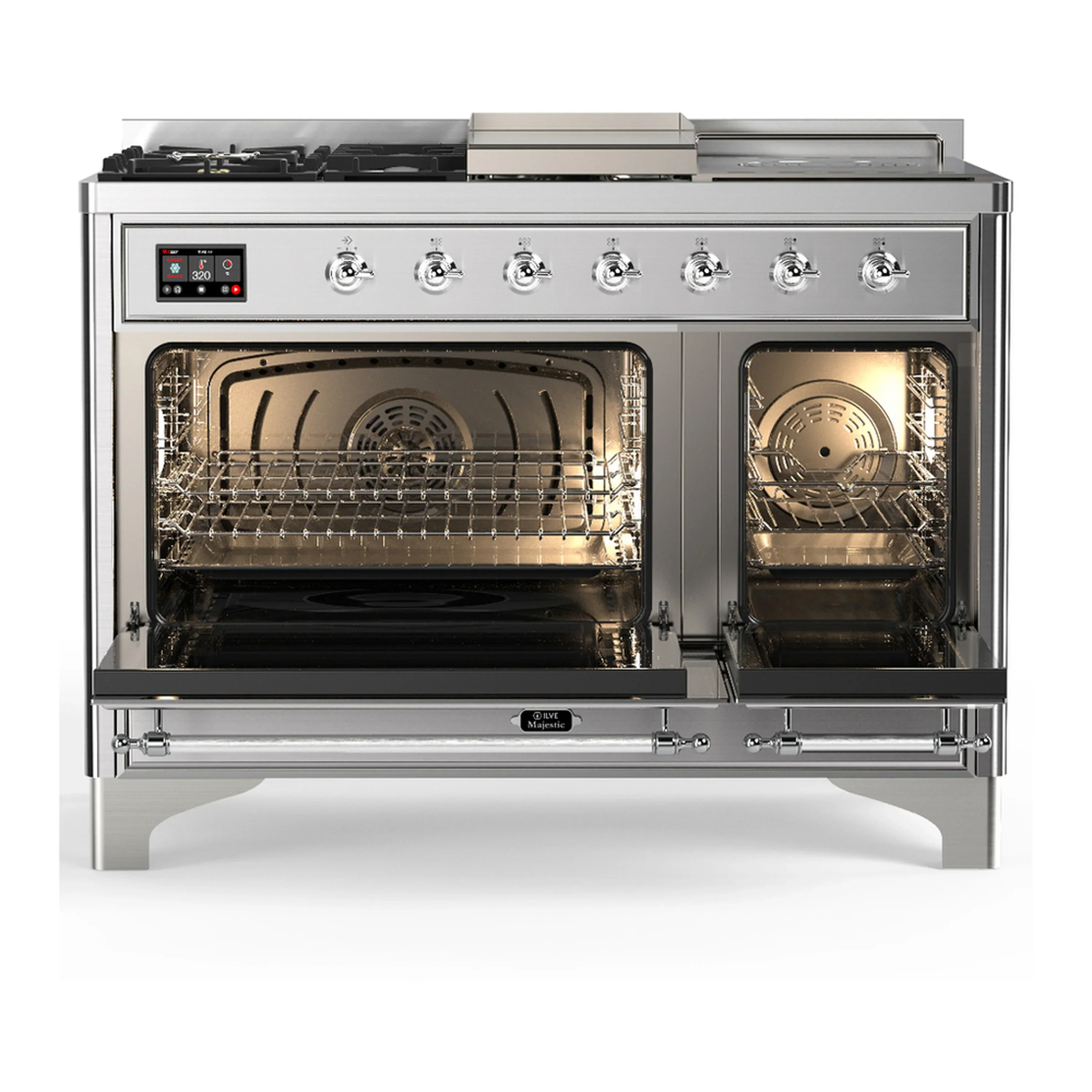 ILVE Majestic III 48-inch Dual Fuel Range with 5 Natural Gas Burner, Griddle, French Top and Solid Door Electric Oven in Stainless Steel with Chrome Trim (UM48FSQNR3SSC) - Image 6