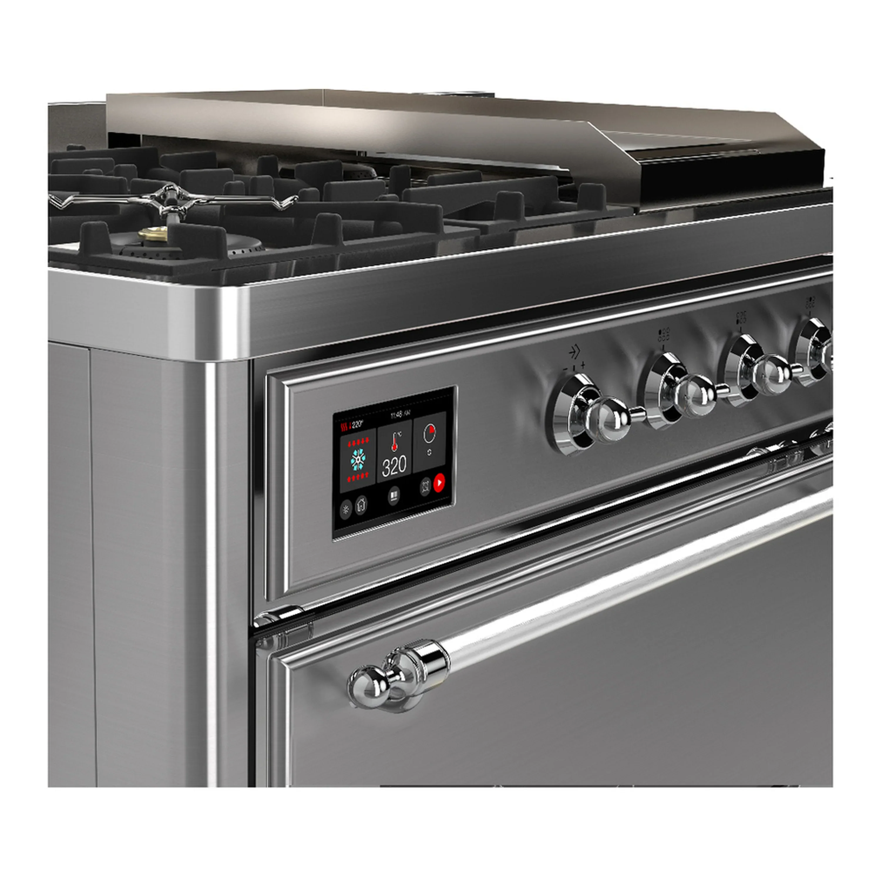 ILVE Majestic III 48-inch Dual Fuel Range with 5 Liquid Propane Burner, Griddle, French Top and Solid Door Electric Oven in Stainless Steel with Chrome Trim (UM48FSQNR3SSCLP) - Image 7