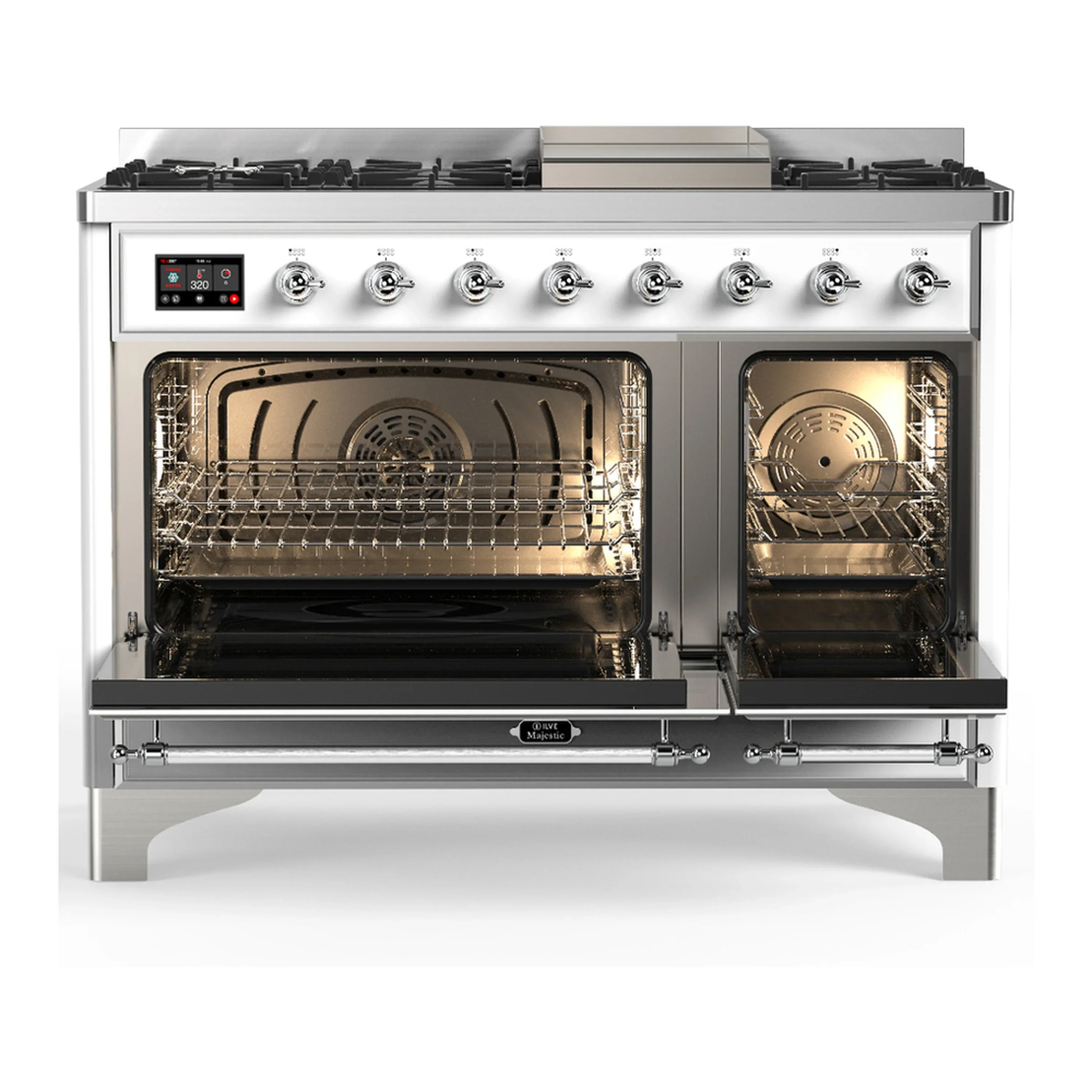 ILVE Majestic III 48-inch Dual Fuel Range with 5 Liquid Propane Burner, Griddle and Solid Door Electric Oven in White with Chrome Trim (UM48FQNR3WHCLP) - Image 6