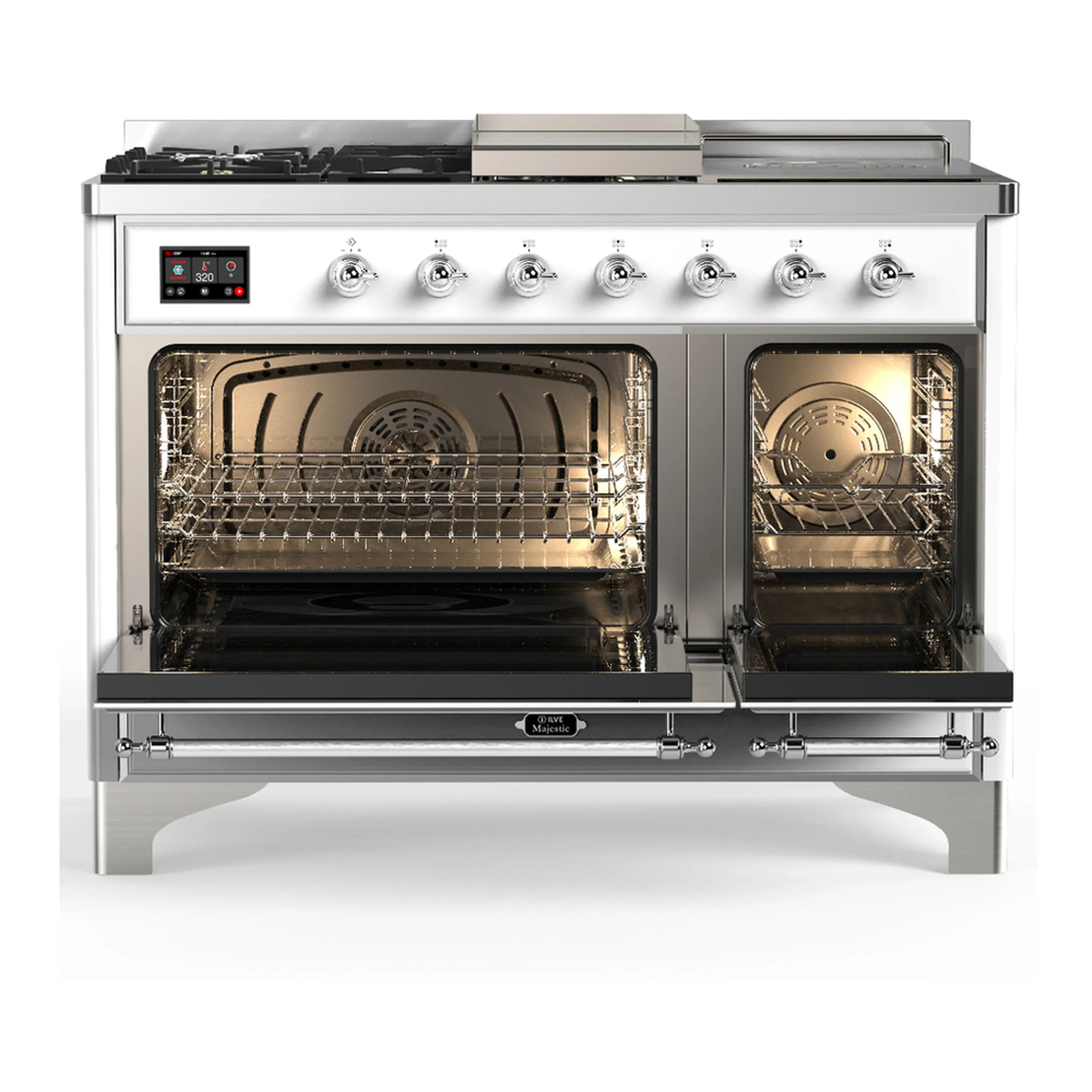 ILVE Majestic III 48-inch Dual Fuel Range with 5 Liquid Propane Burner, Griddle, French Top and Solid Door Electric Oven in White with Chrome Trim (UM48FSQNR3WHCLP) - Image 6