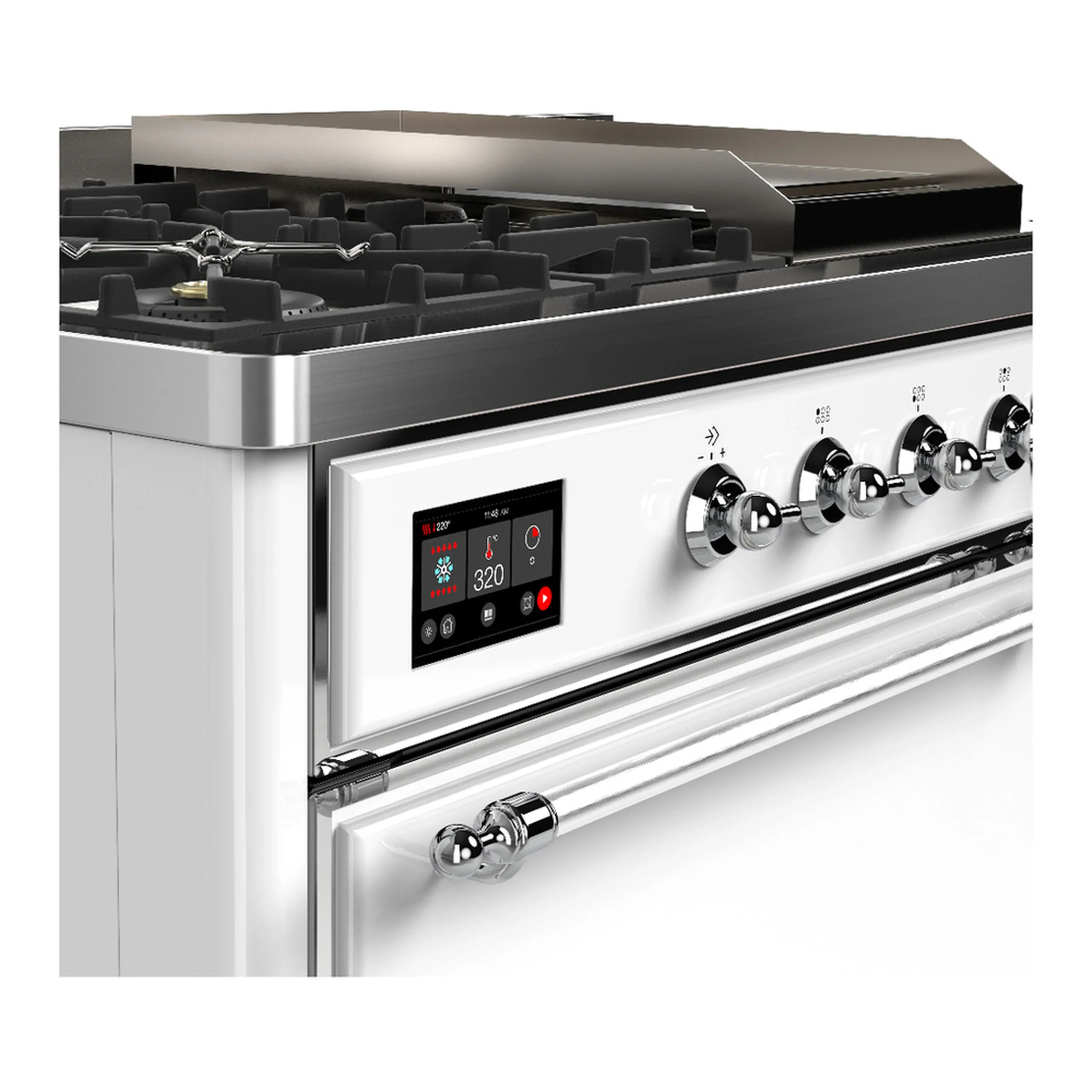 ILVE Majestic III 48-inch Dual Fuel Range with 5 Liquid Propane Burner, Griddle, French Top and Solid Door Electric Oven in White with Chrome Trim (UM48FSQNR3WHCLP) - Image 7