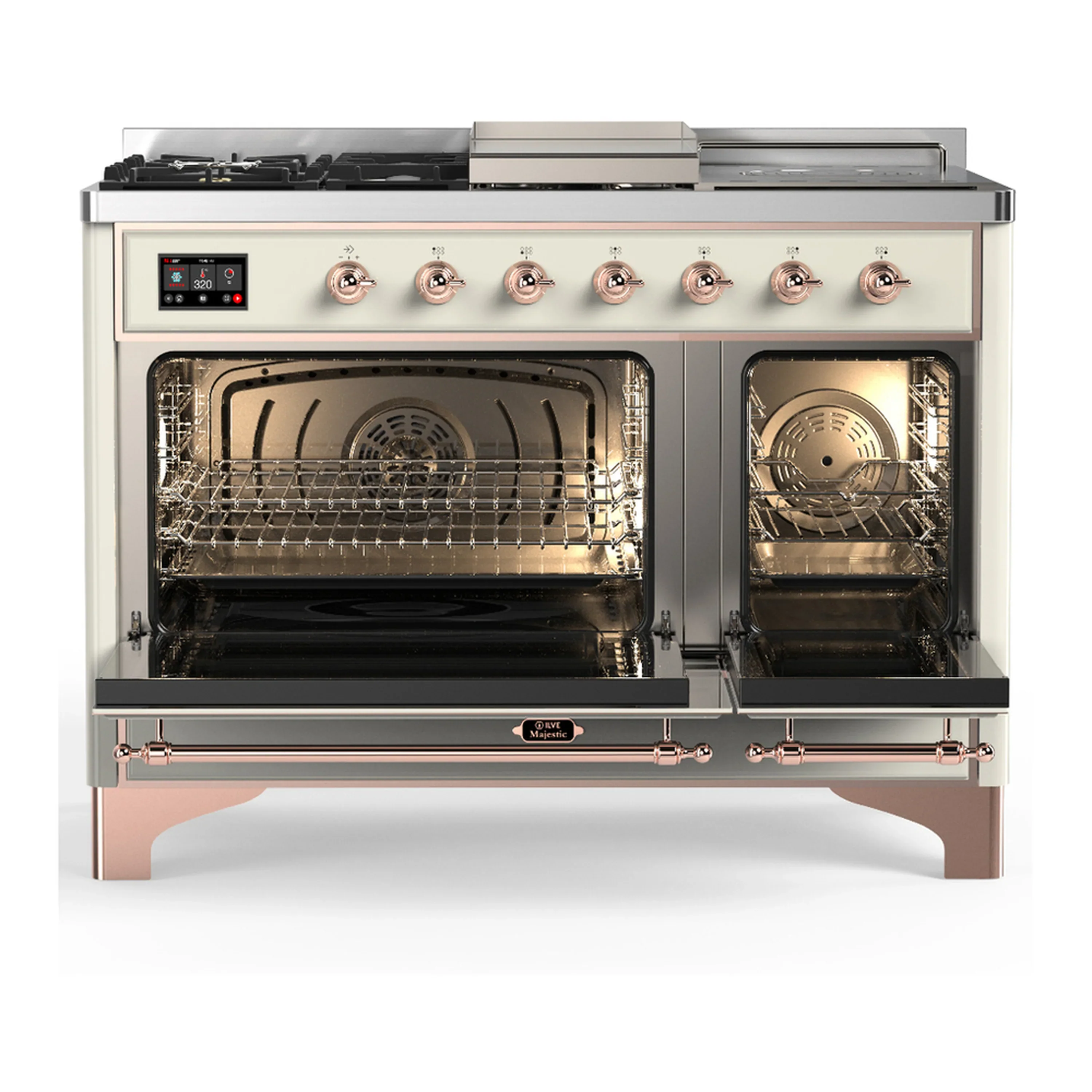 ILVE Majestic III 48-inch Dual Fuel Range with 5 Natural Gas Burner, Griddle, French Top and Triple Glass Door Electric Oven in Antique White with Copper Trim (UM48FSNR3AWP) - Image 6