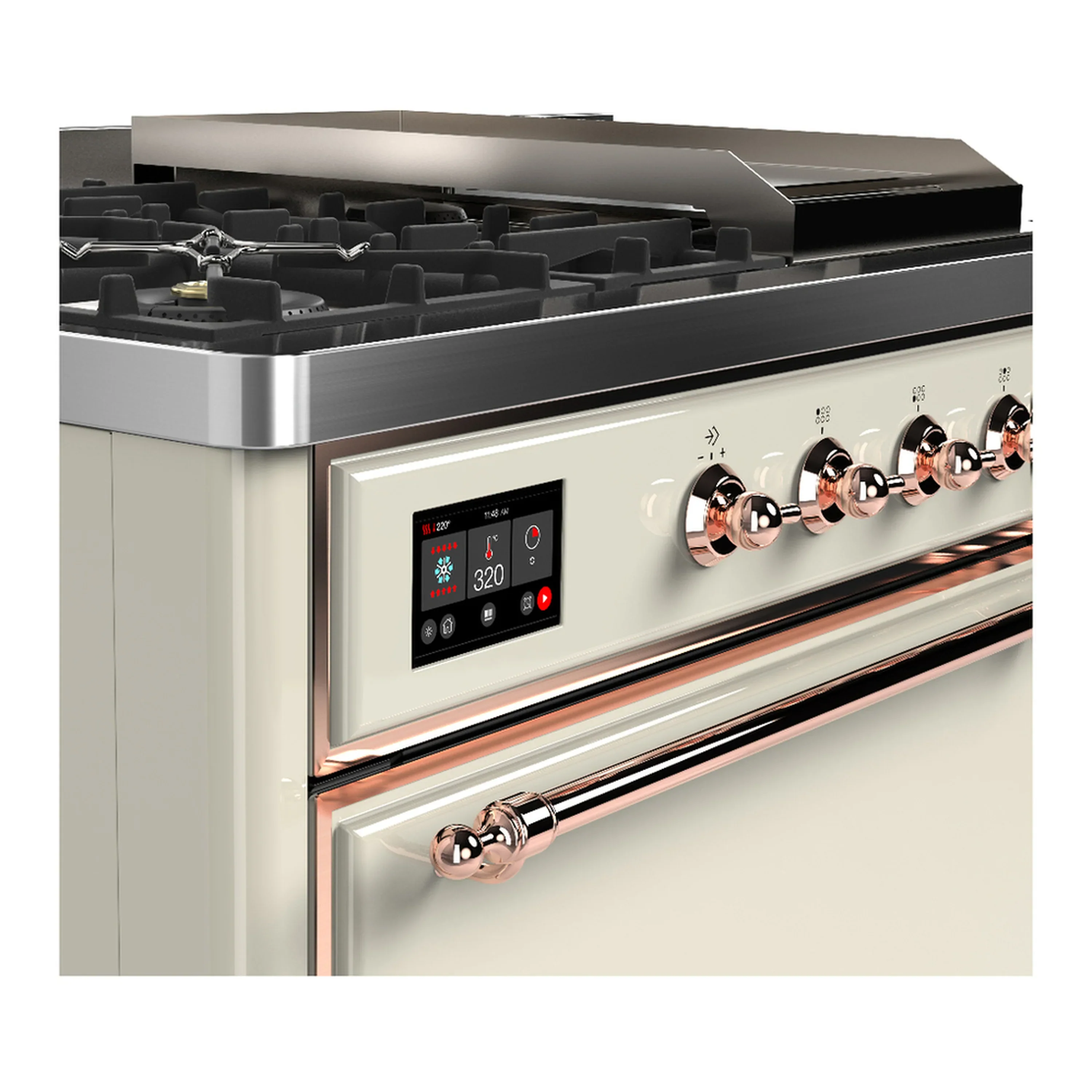 ILVE Majestic III 48-inch Dual Fuel Range with 5 Liquid Propane Burner, Griddle, French Top and Solid Door Electric Oven in Antique White with Copper Trim (UM48FSQNR3AWPLP) - Image 7