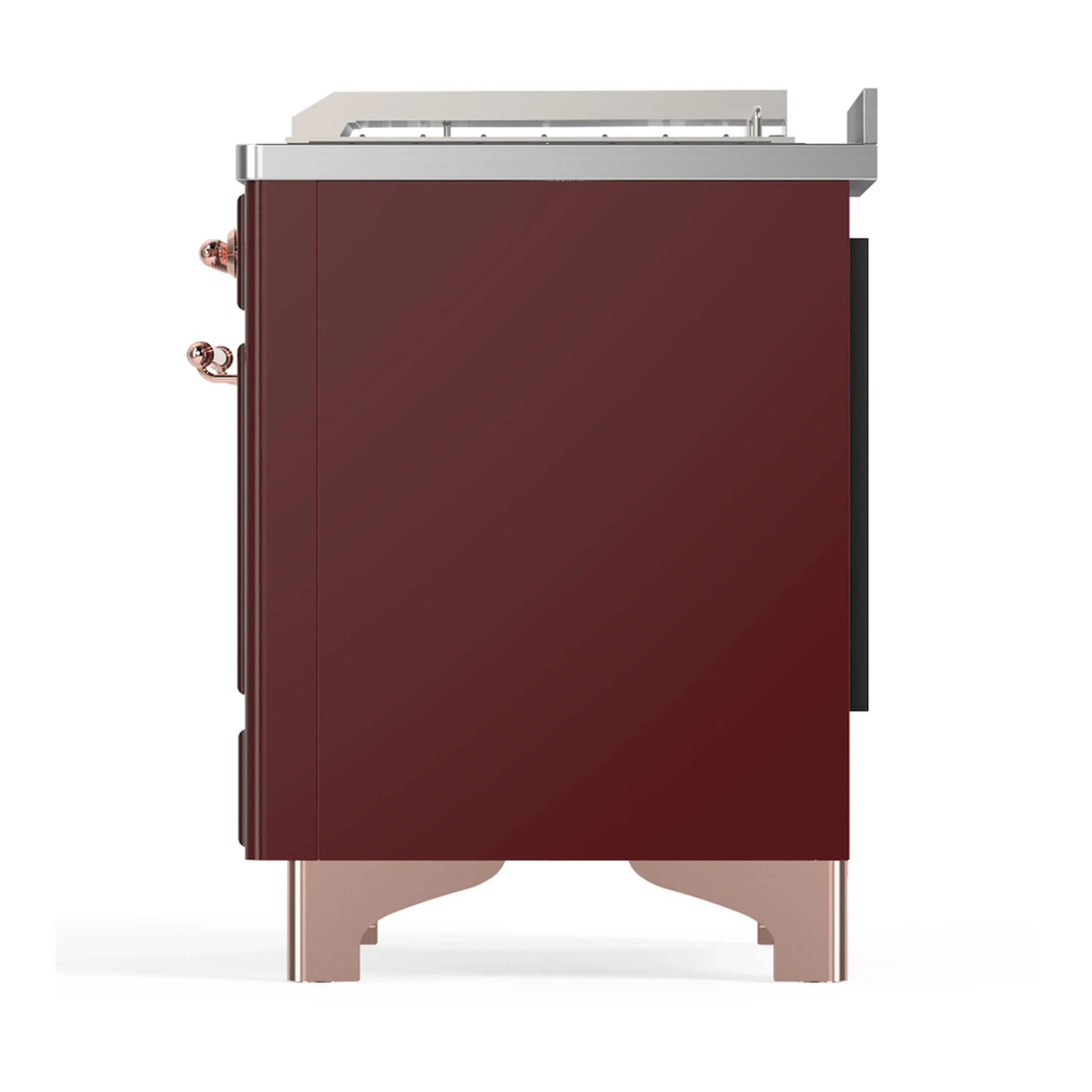ILVE Majestic III 48-inch Dual Fuel Range with 5 Liquid Propane Burner, Griddle, French Top and Triple Glass Door Electric Oven in Burgundy with Copper Trim (UM48FSNR3BUPLP) - Image 9