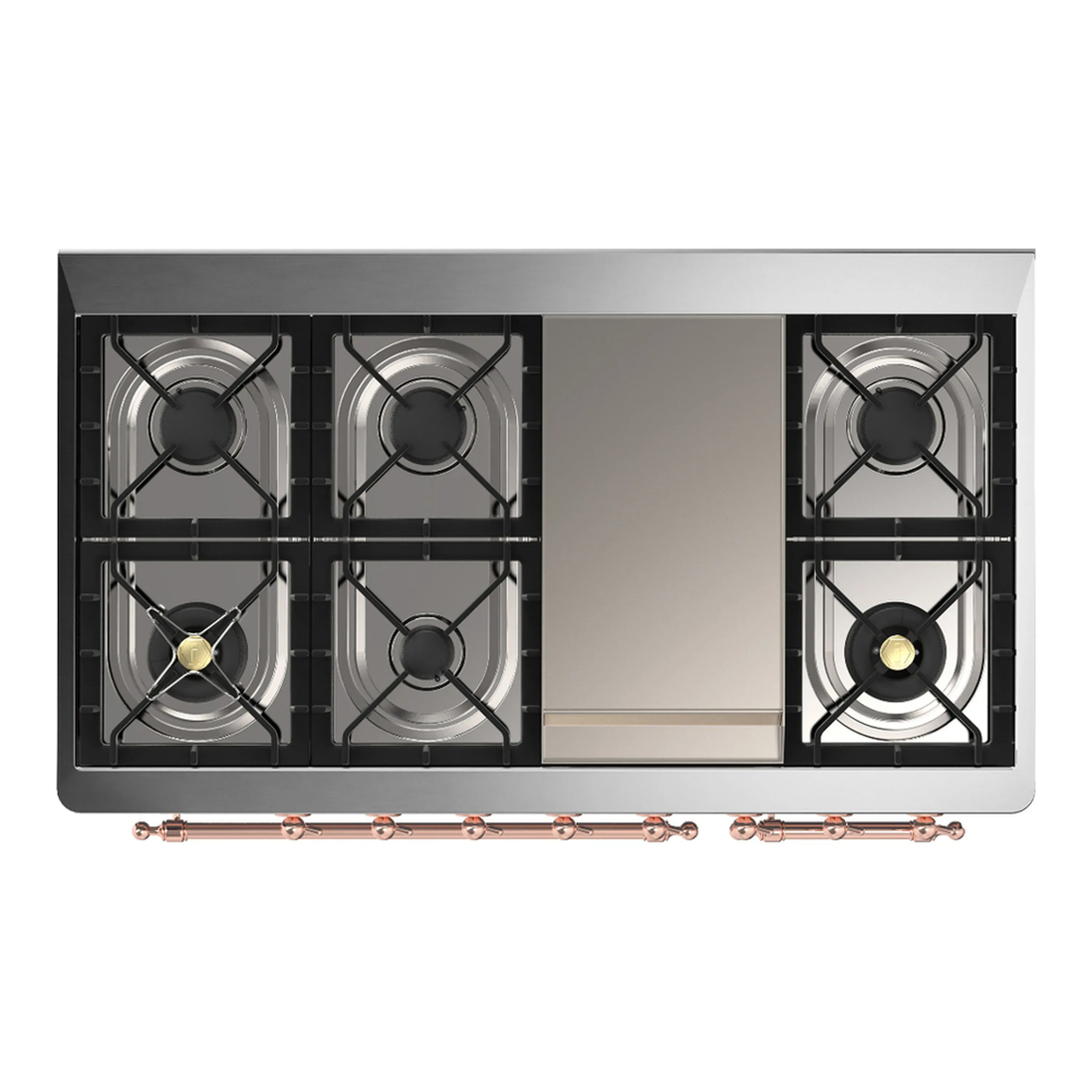 ILVE Majestic III 48-inch Dual Fuel Range with 5 Natural Gas Burner, Griddle and Triple Glass Door Electric Oven in Glossy Black with Copper Trim (UM48FNR3BKP) - Image 2