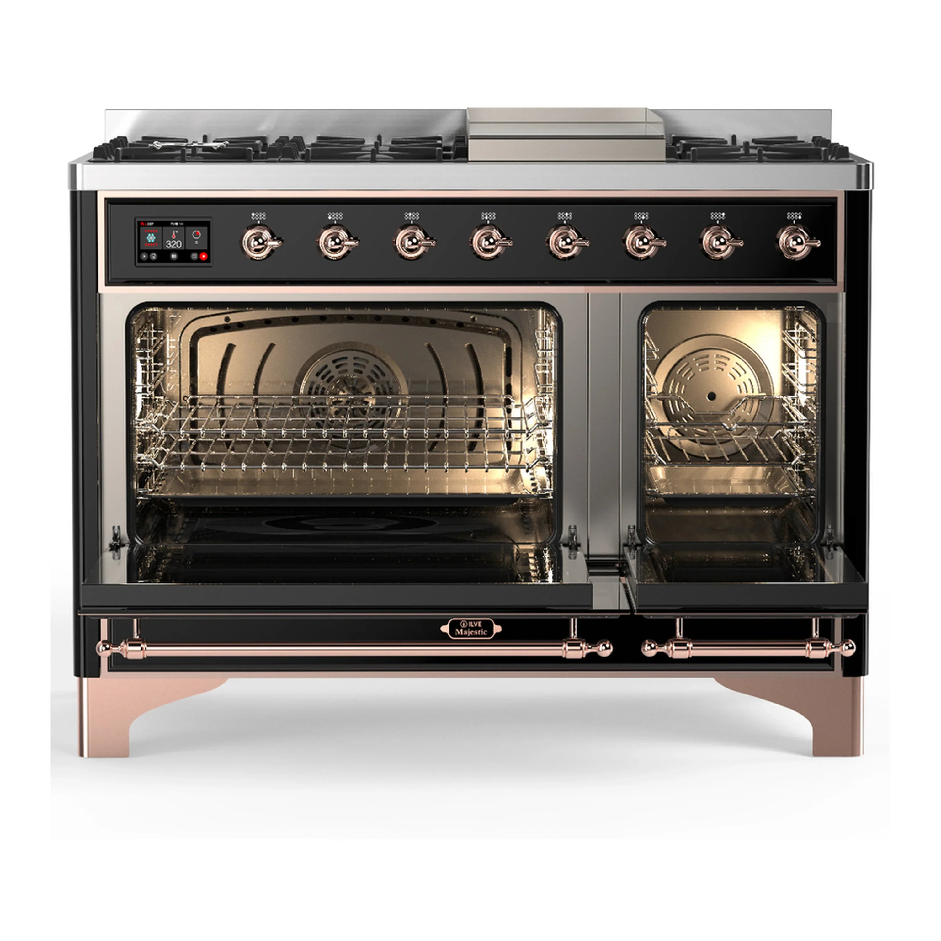 ILVE Majestic III 48-inch Dual Fuel Range with 5 Natural Gas Burner, Griddle and Solid Door Electric Oven in Glossy Black with Copper Trim (UM48FQNR3BKP) - Image 6