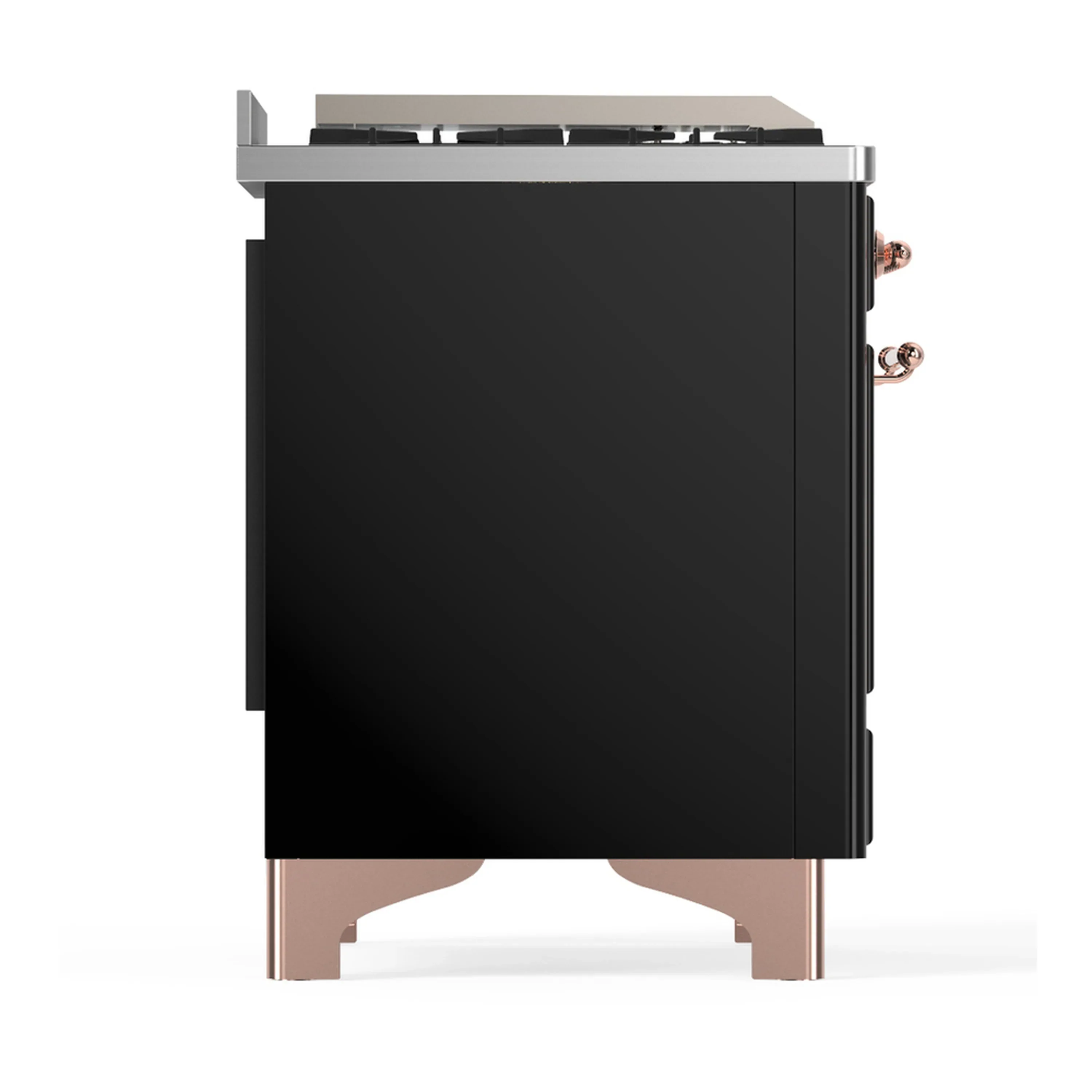 ILVE Majestic III 48-inch Dual Fuel Range with 5 Natural Gas Burner, Griddle, French Top and Solid Door Electric Oven in Glossy Black with Copper Trim (UM48FSQNR3BKP) - Image 8