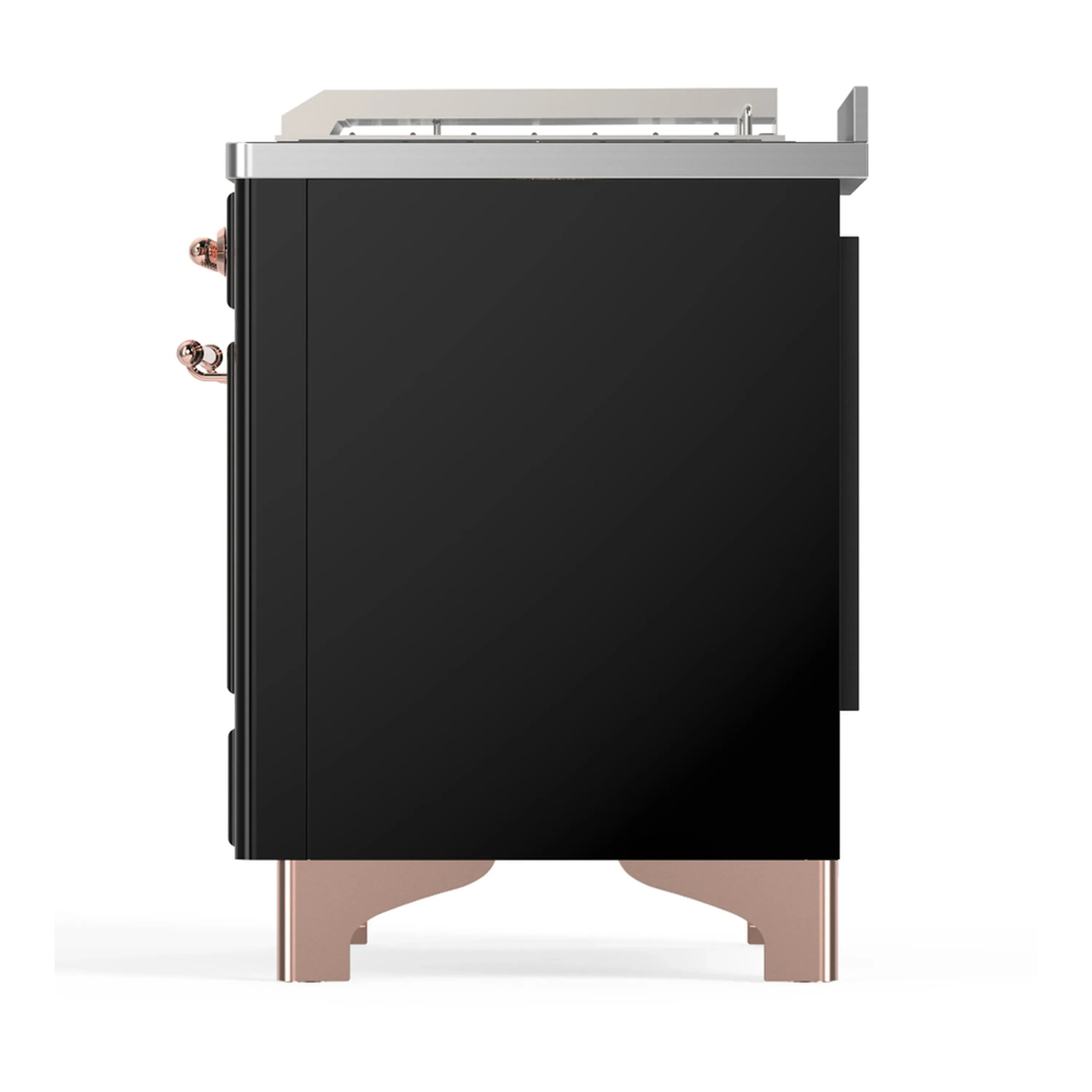 ILVE Majestic III 48-inch Dual Fuel Range with 5 Natural Gas Burner, Griddle, French Top and Solid Door Electric Oven in Glossy Black with Copper Trim (UM48FSQNR3BKP) - Image 9