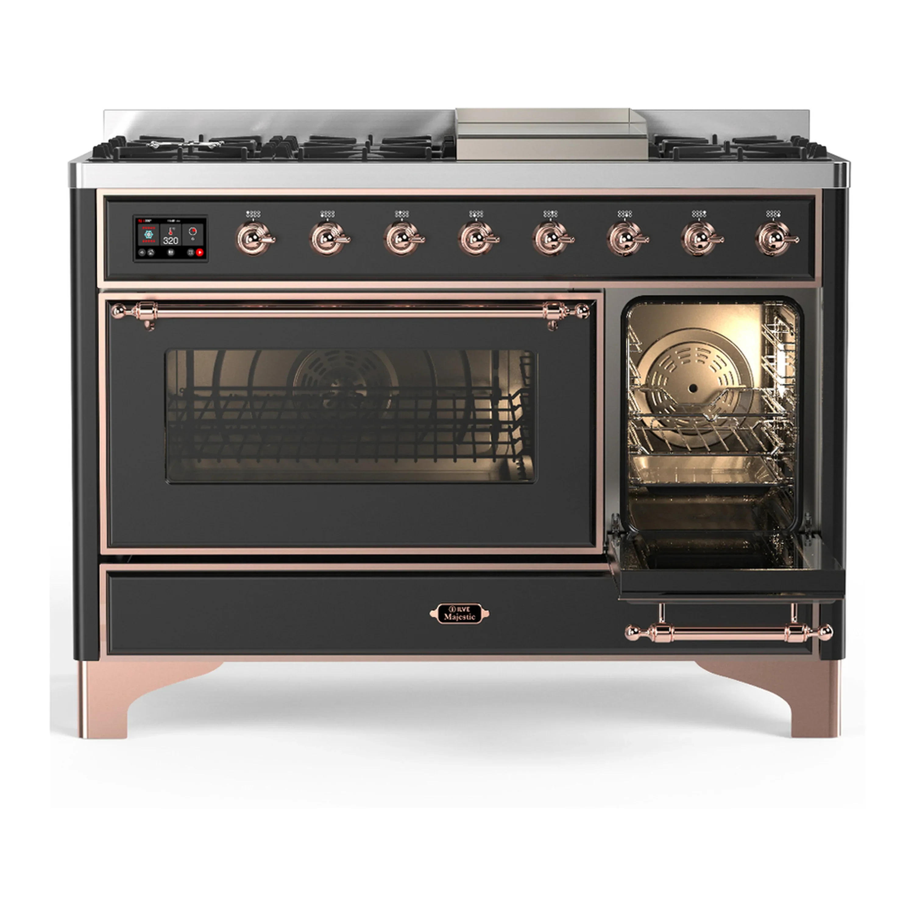 ILVE Majestic III 48-inch Dual Fuel Range with 5 Natural Gas Burner, Griddle and Triple Glass Door Electric Oven in Graphite Matte with Copper Trim (UM48FNR3MGP) - Image 4