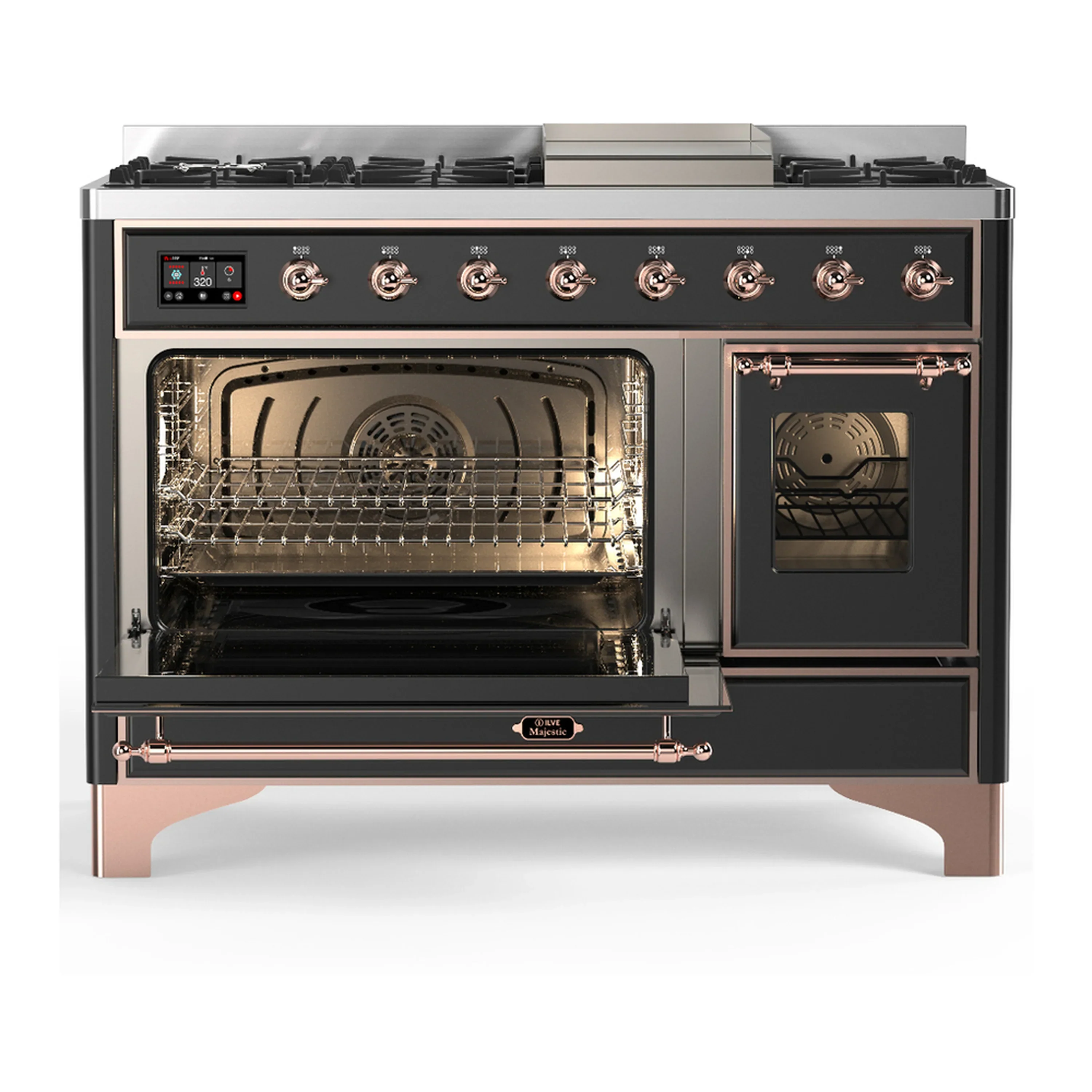 ILVE Majestic III 48-inch Dual Fuel Range with 5 Natural Gas Burner, Griddle and Triple Glass Door Electric Oven in Graphite Matte with Copper Trim (UM48FNR3MGP) - Image 5