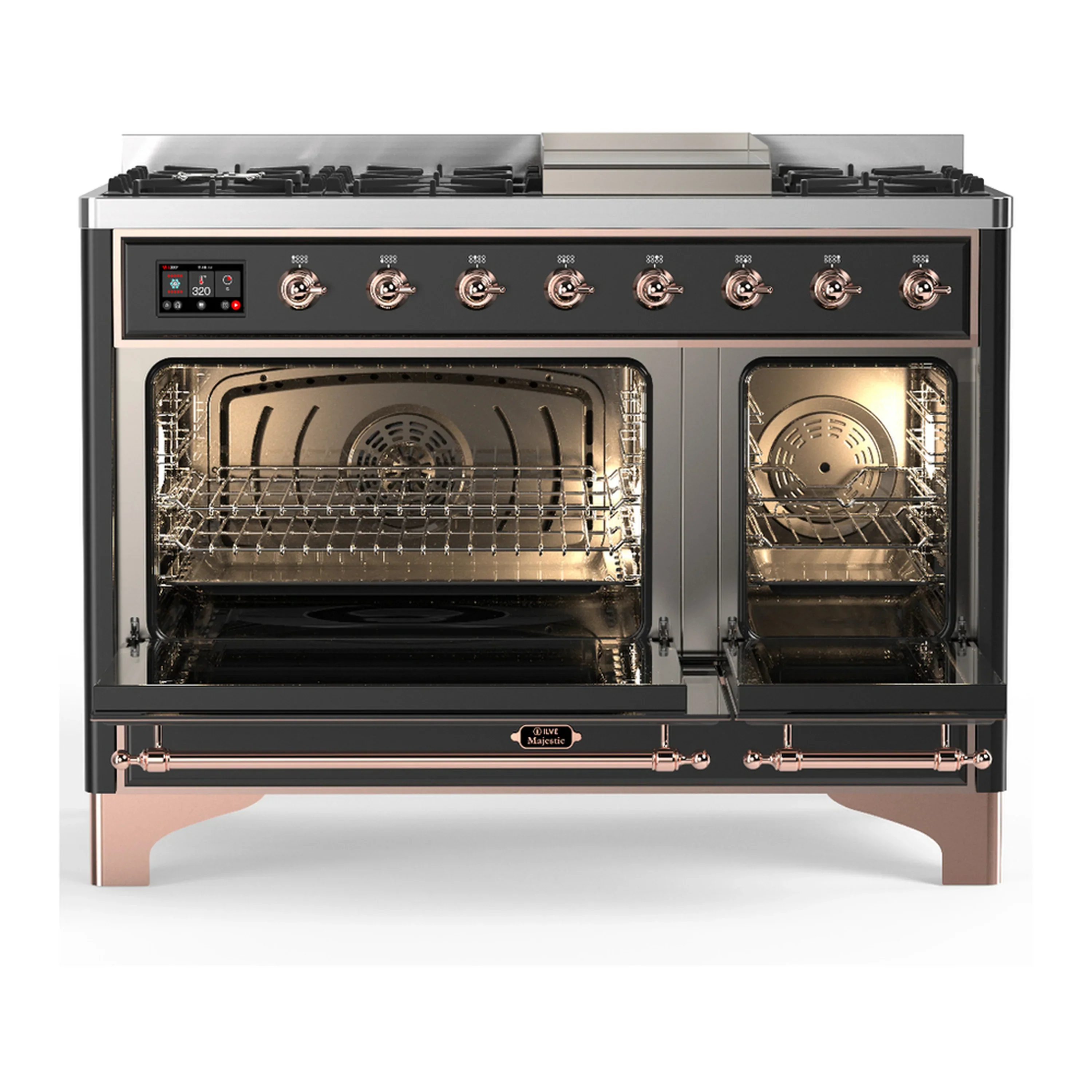 ILVE Majestic III 48-inch Dual Fuel Range with 5 Natural Gas Burner, Griddle and Triple Glass Door Electric Oven in Graphite Matte with Copper Trim (UM48FNR3MGP) - Image 9