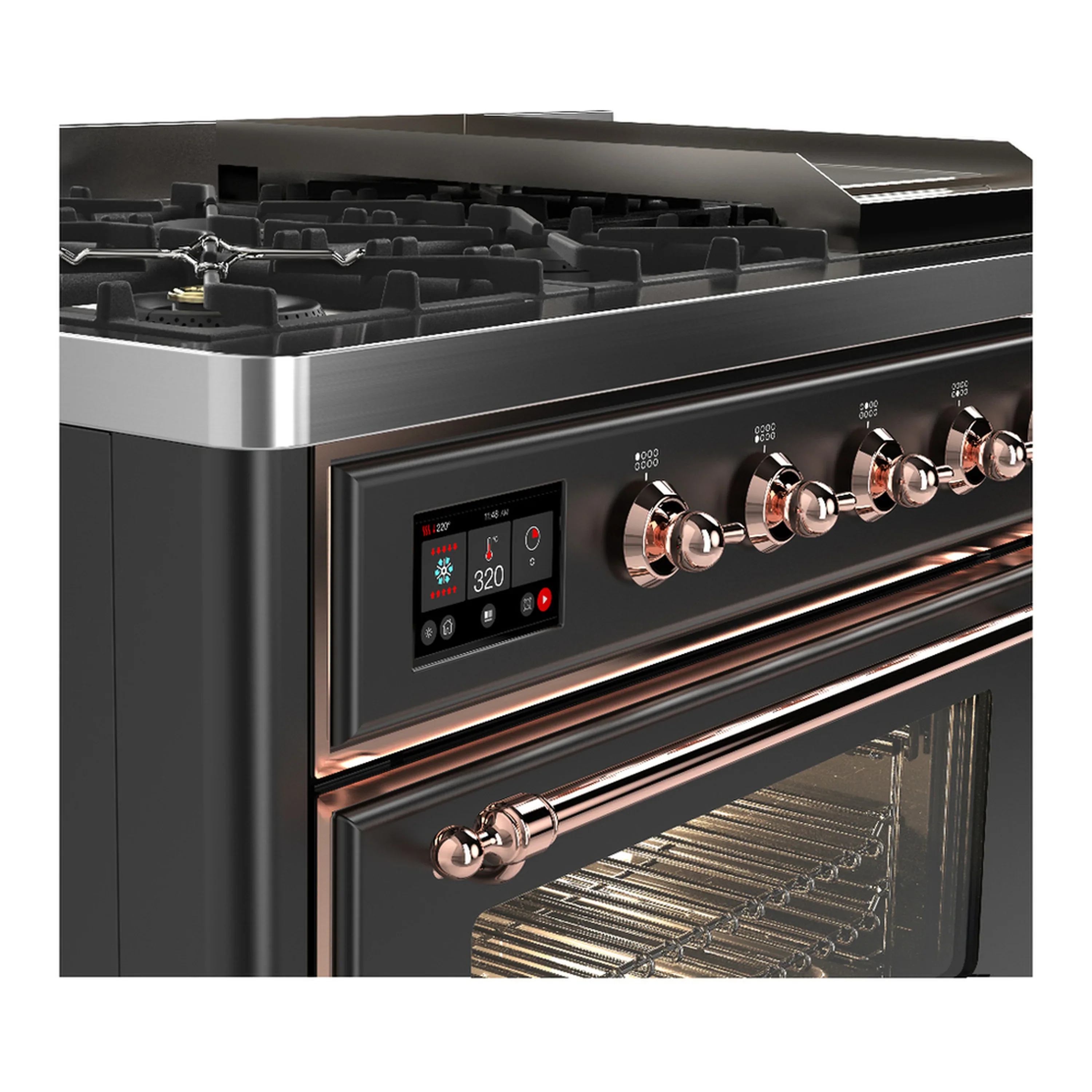 ILVE Majestic III 48-inch Dual Fuel Range with 5 Natural Gas Burner, Griddle and Triple Glass Door Electric Oven in Graphite Matte with Copper Trim (UM48FNR3MGP) - Image 6