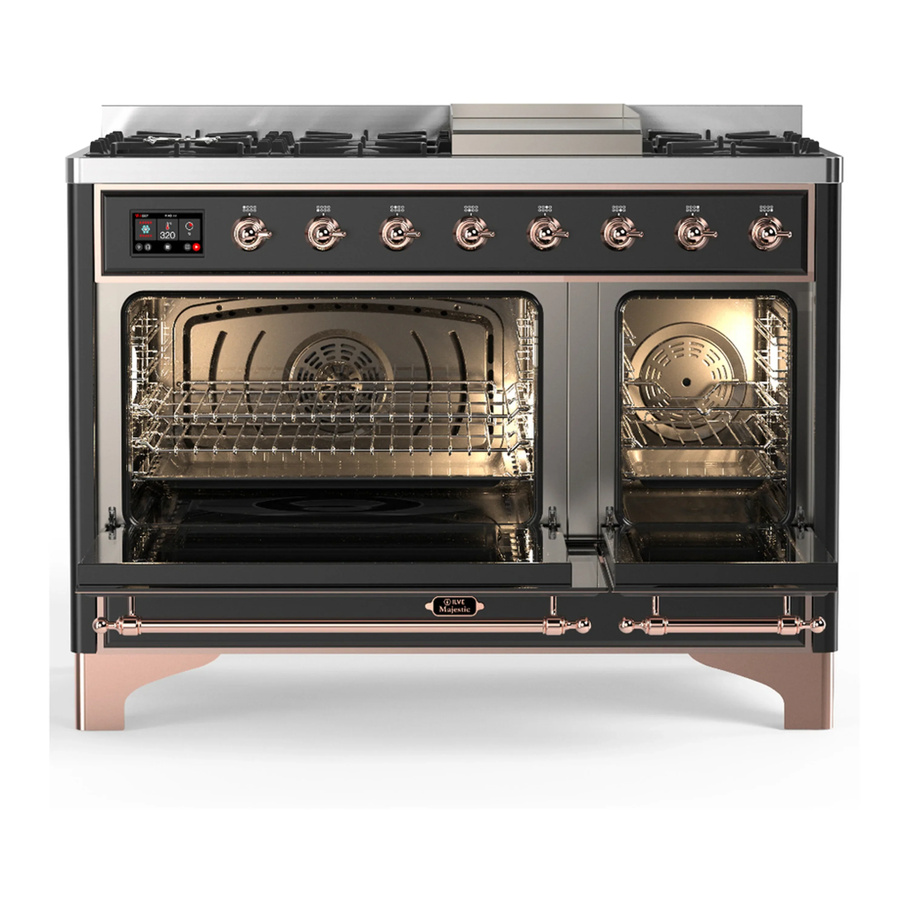 ILVE Majestic III 48-inch Dual Fuel Range with 5 Liquid Propane Burner, Griddle and Solid Door Electric Oven in Graphite Matte with Copper Trim (UM48FQNR3MGPLP) - Image 6