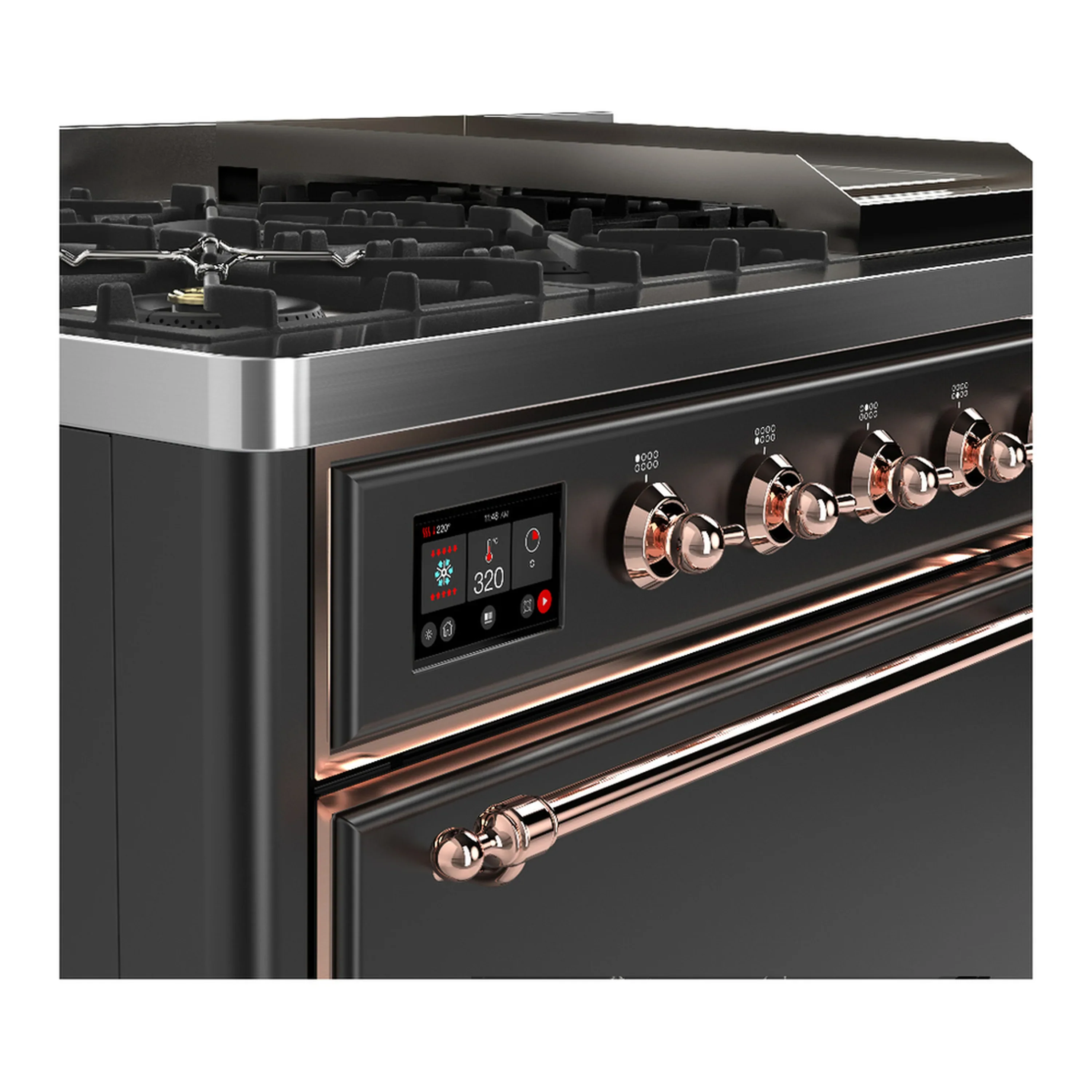 ILVE Majestic III 48-inch Dual Fuel Range with 5 Liquid Propane Burner, Griddle and Solid Door Electric Oven in Graphite Matte with Copper Trim (UM48FQNR3MGPLP) - Image 7