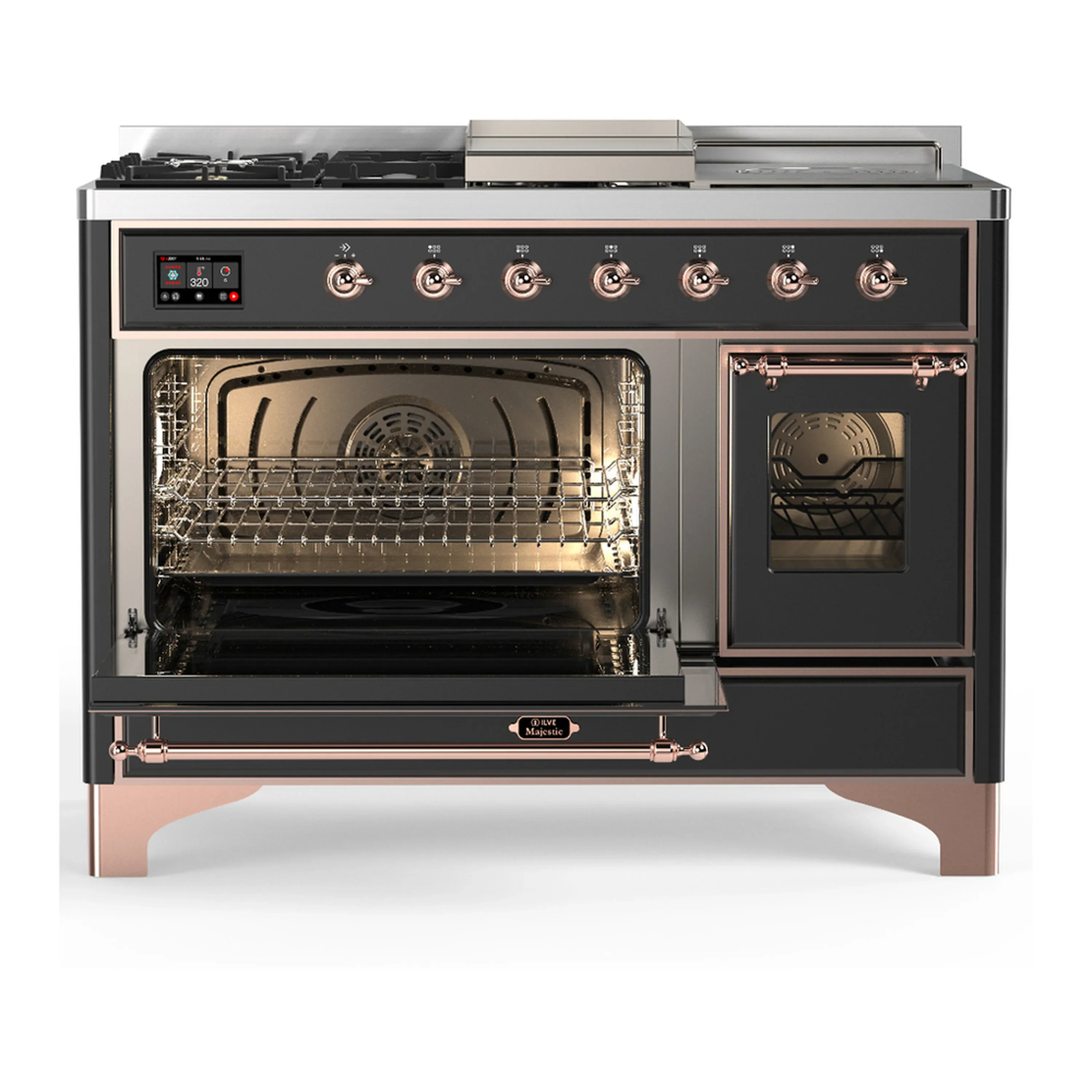 ILVE Majestic III 48-inch Dual Fuel Range with 5 Natural Gas Burner, Griddle, French Top and Triple Glass Door Electric Oven in Graphite Matte with Copper Trim (UM48FSNR3MGP) - Image 5