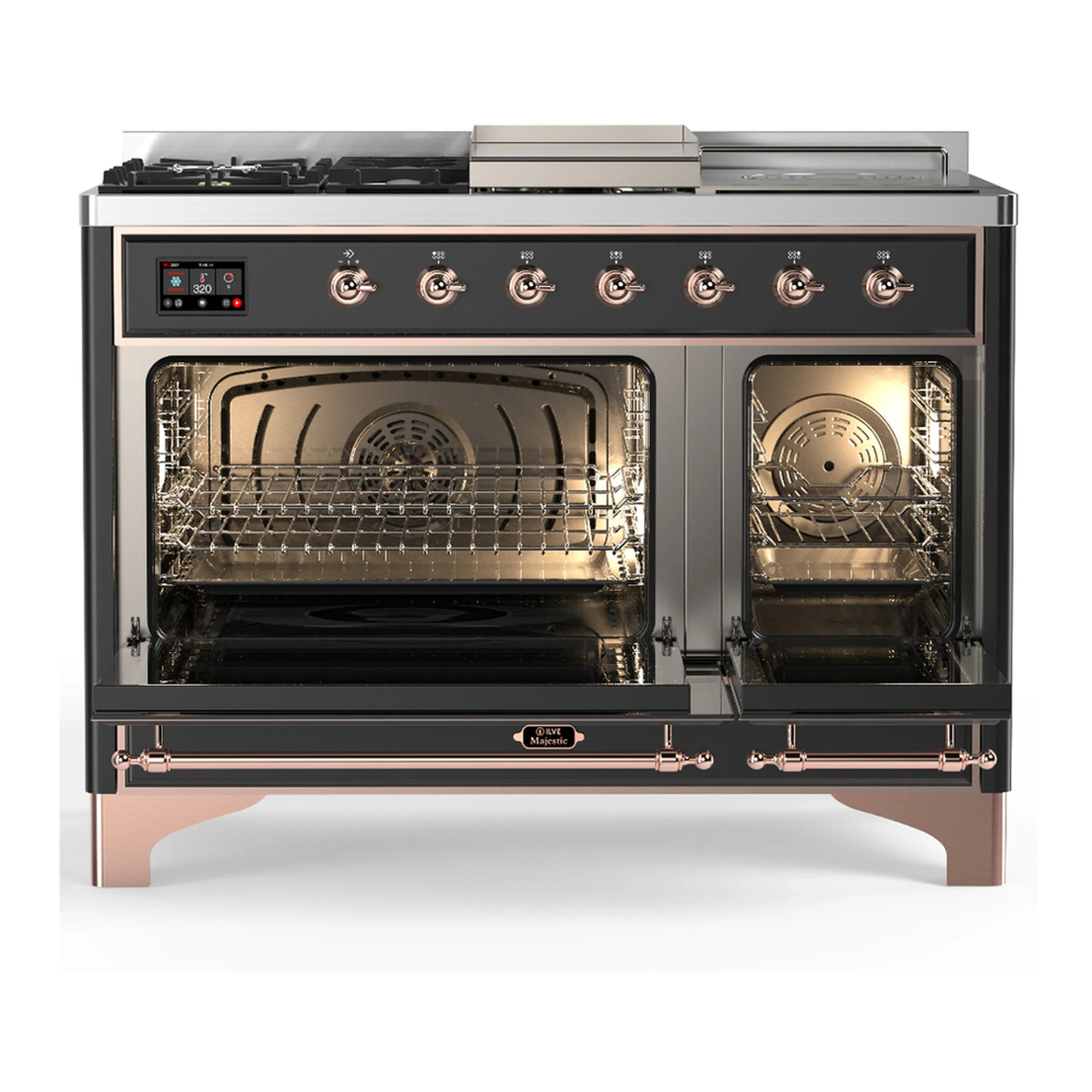 ILVE Majestic III 48-inch Dual Fuel Range with 5 Natural Gas Burner, Griddle, French Top and Triple Glass Door Electric Oven in Graphite Matte with Copper Trim (UM48FSNR3MGP) - Image 6