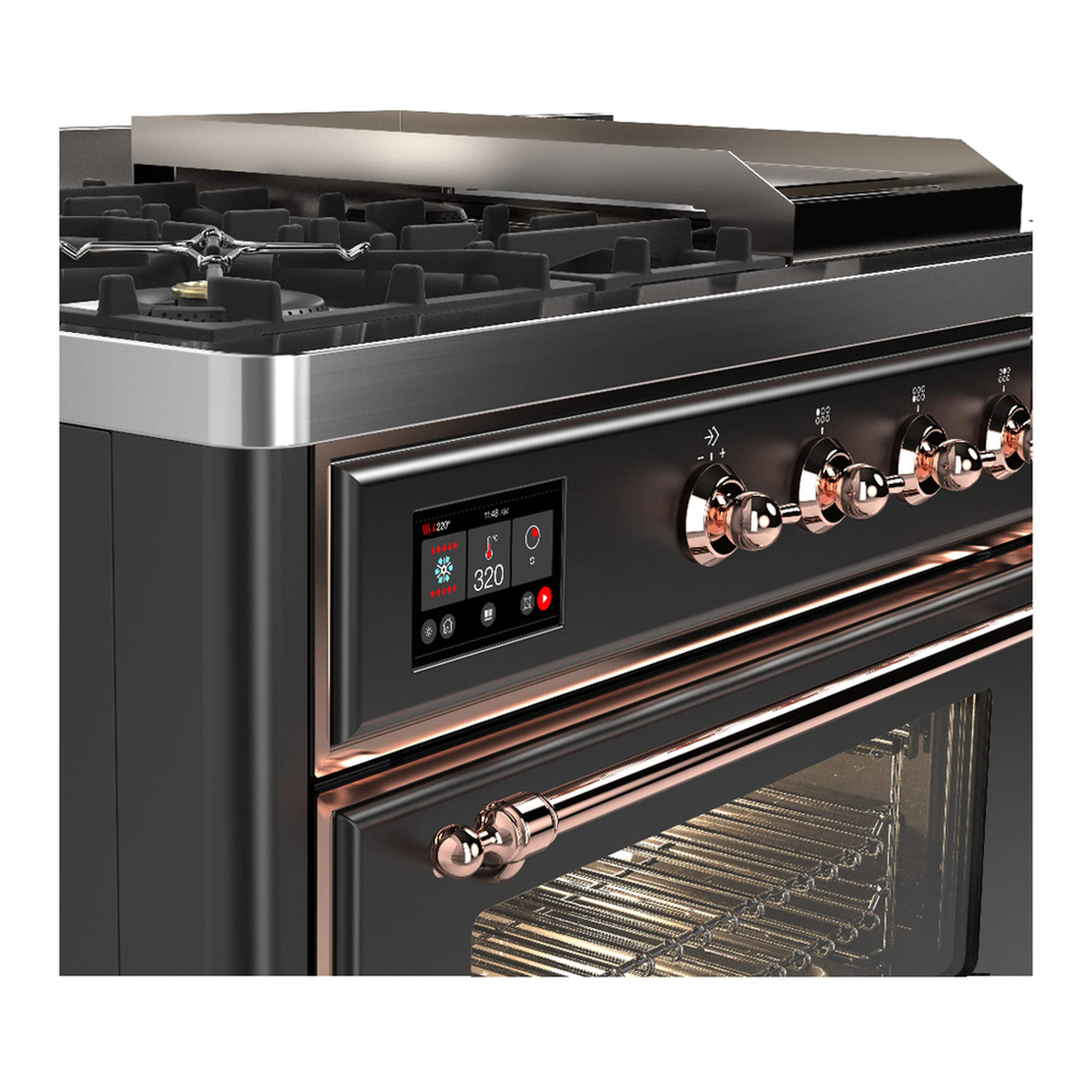 ILVE Majestic III 48-inch Dual Fuel Range with 5 Liquid Propane Burner, Griddle, French Top and Triple Glass Door Electric Oven in Graphite Matte with Copper Trim (UM48FSNR3MGPLP) - Image 7