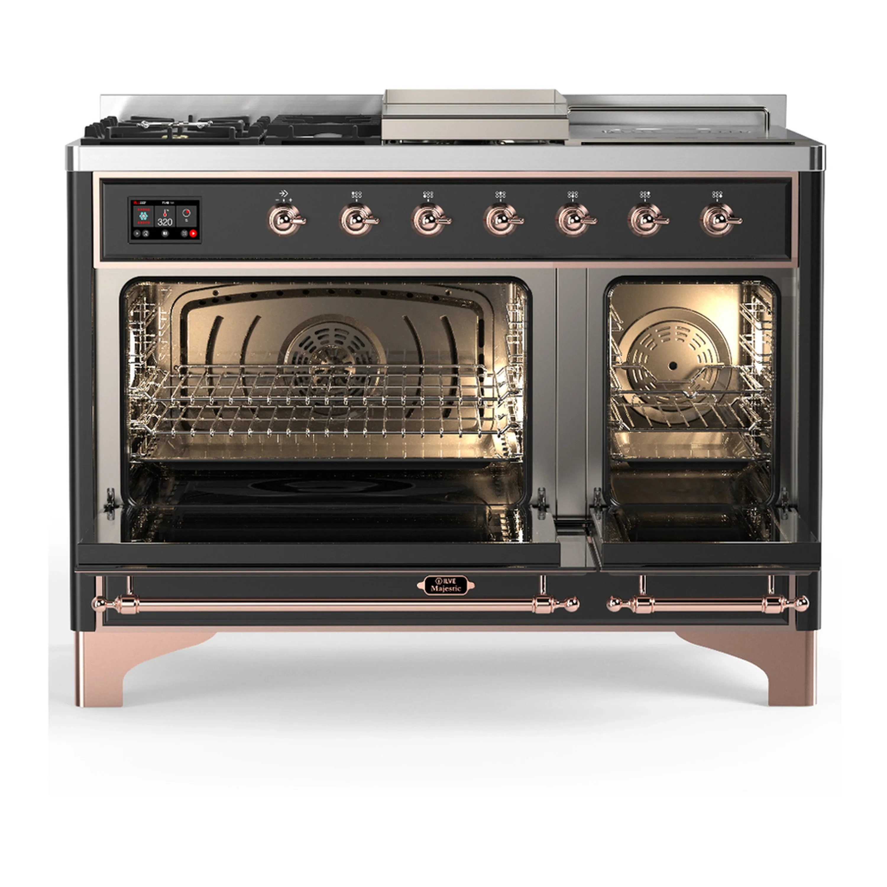 ILVE Majestic III 48-inch Dual Fuel Range with 5 Liquid Propane Burner, Griddle, French Top and Solid Door Electric Oven in Graphite Matte with Copper Trim (UM48FSQNR3MGPLP) - Image 6