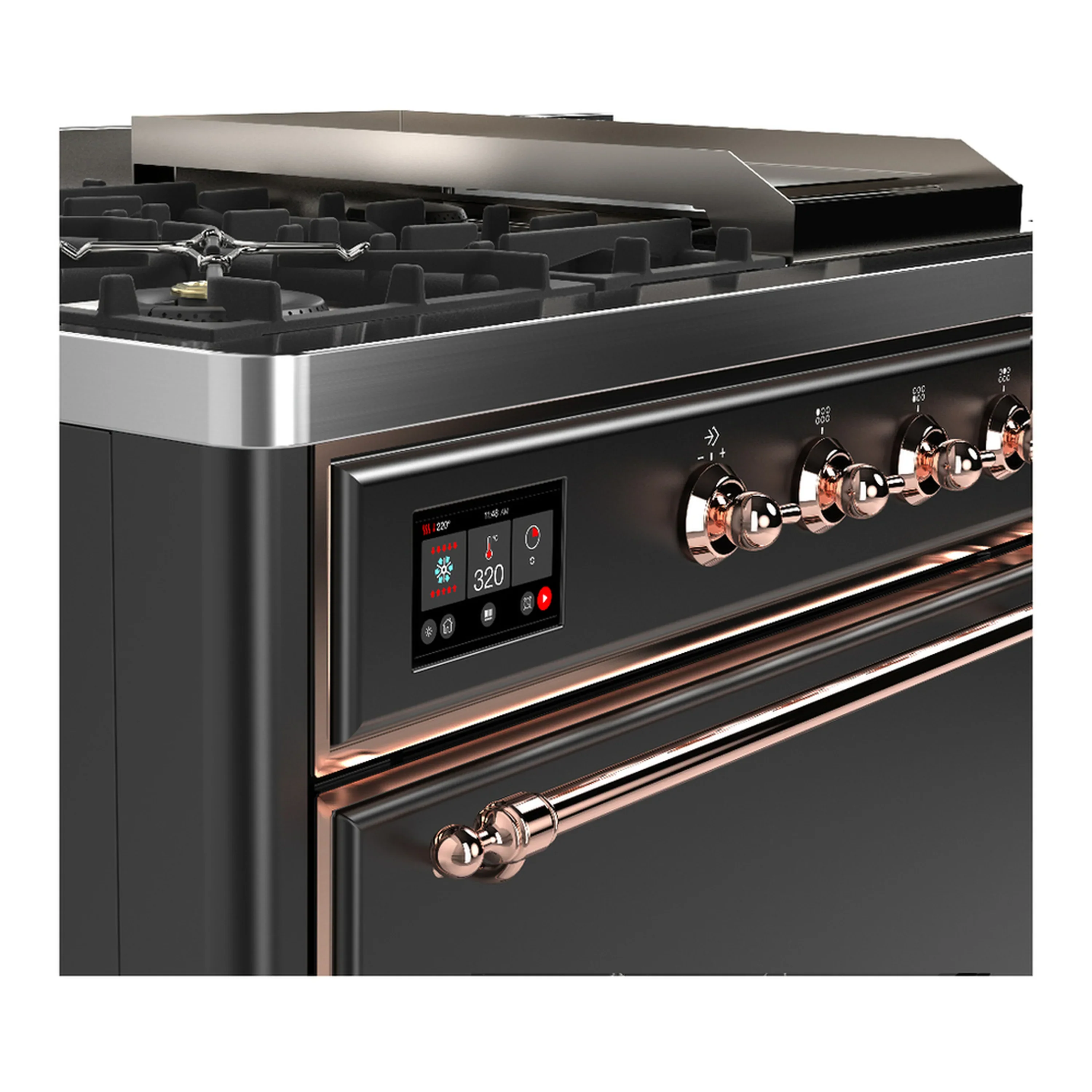 ILVE Majestic III 48-inch Dual Fuel Range with 5 Liquid Propane Burner, Griddle, French Top and Solid Door Electric Oven in Graphite Matte with Copper Trim (UM48FSQNR3MGPLP) - Image 7
