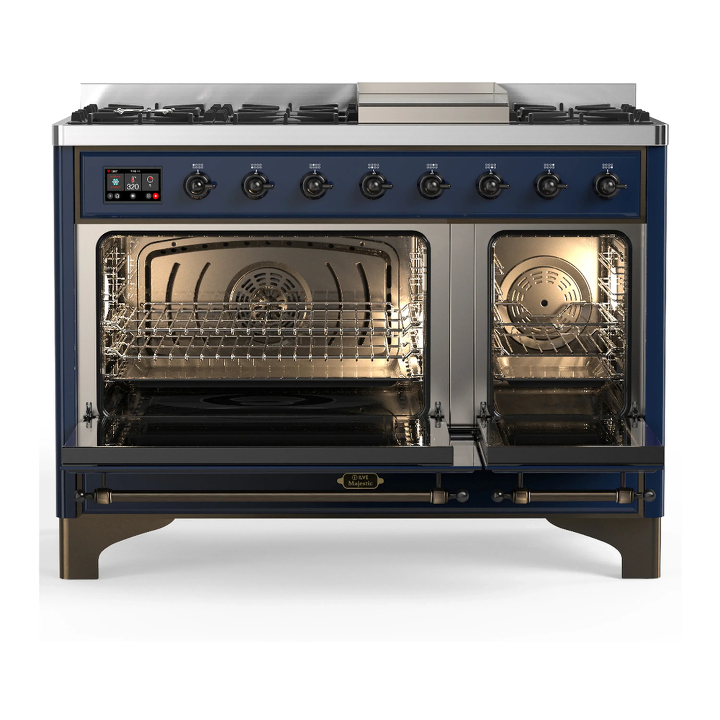 ILVE Majestic III 48-inch Dual Fuel Range with 5 Natural Gas Burner, Griddle and Triple Glass Door Electric Oven in Midnight Blue with Copper Trim (UM48FNR3MBP) - Image 6