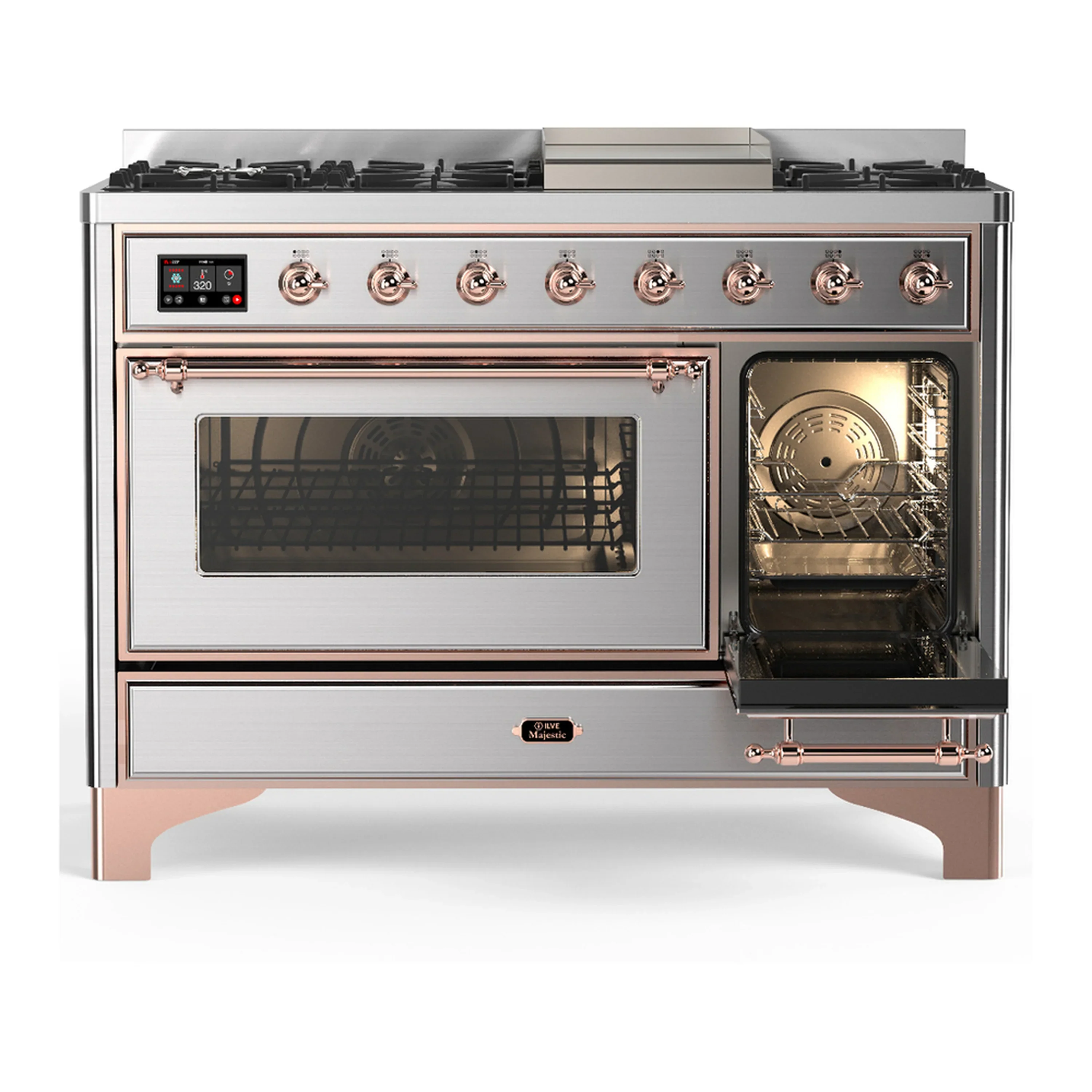 ILVE Majestic III 48-inch Dual Fuel Range with 5 Natural Gas Burner, Griddle and Triple Glass Door Electric Oven in Stainless Steel with Copper Trim (UM48FNR3SSP) - Image 4