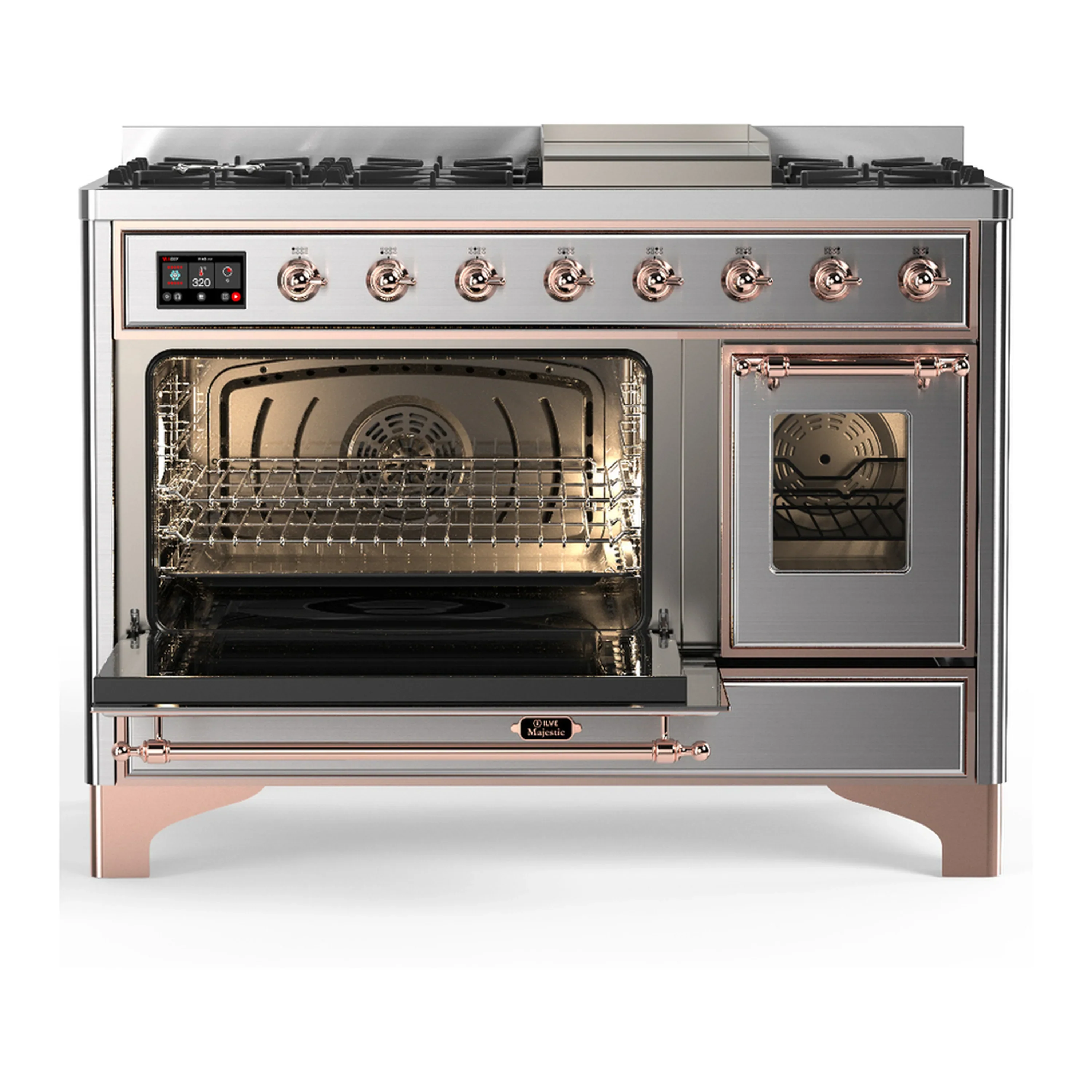 ILVE Majestic III 48-inch Dual Fuel Range with 5 Natural Gas Burner, Griddle and Triple Glass Door Electric Oven in Stainless Steel with Copper Trim (UM48FNR3SSP) - Image 5