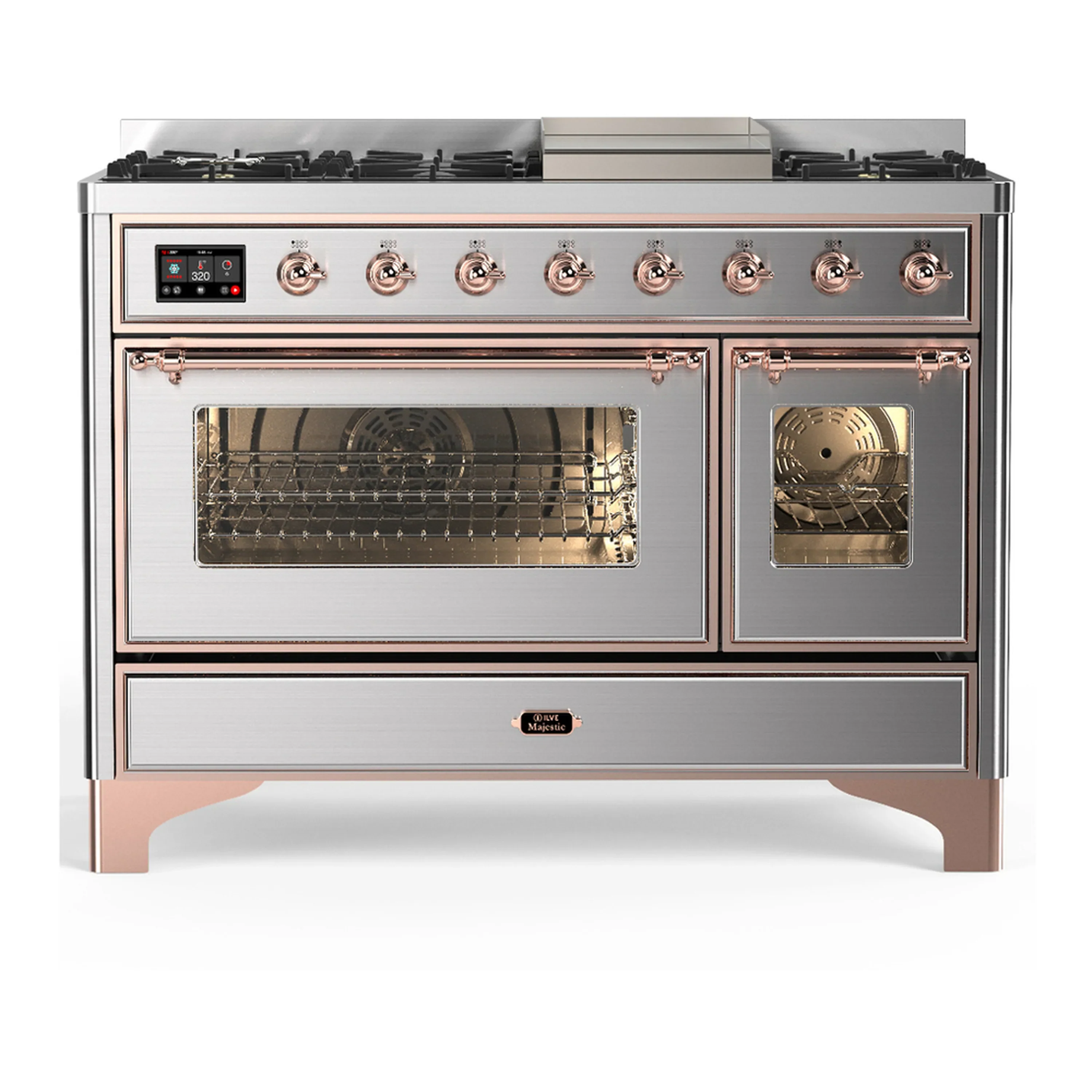 ILVE Majestic III 48-inch Dual Fuel Range with 5 Liquid Propane Burner, Griddle and Triple Glass Door Electric Oven in Stainless Steel with Copper Trim (UM48FNR3SSPLP) - Image 9