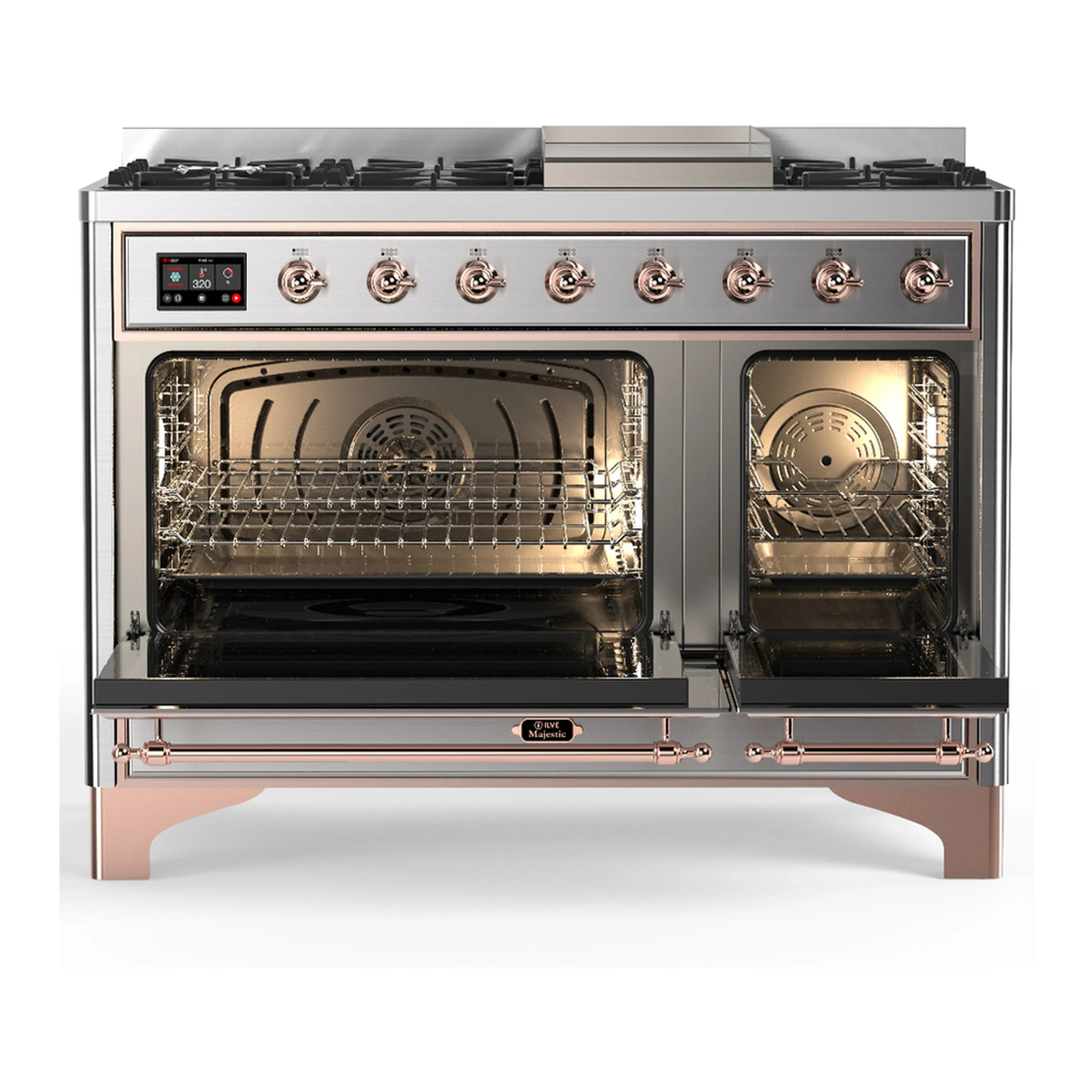 ILVE Majestic III 48-inch Dual Fuel Range with 5 Natural Gas Burner, Griddle and Solid Door Electric Oven in Stainless Steel with Copper Trim (UM48FQNR3SSP) - Image 6