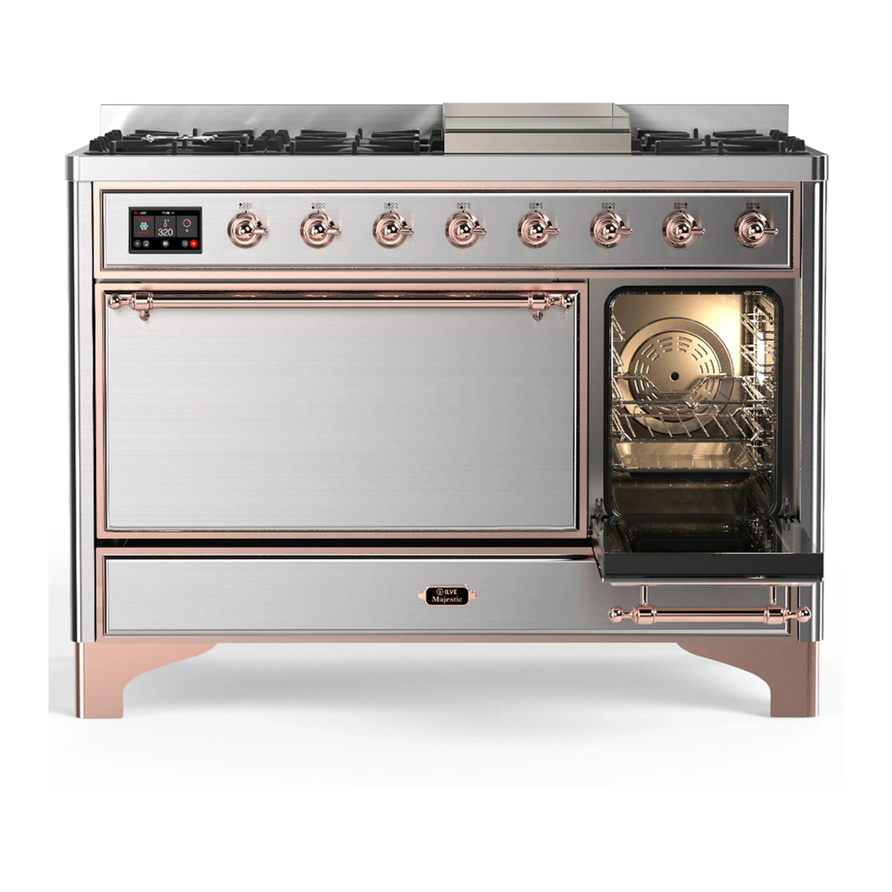ILVE Majestic III 48-inch Dual Fuel Range with 5 Liquid Propane Burner, Griddle and Solid Door Electric Oven in Stainless Steel with Copper Trim (UM48FQNR3SSPLP) - Image 4