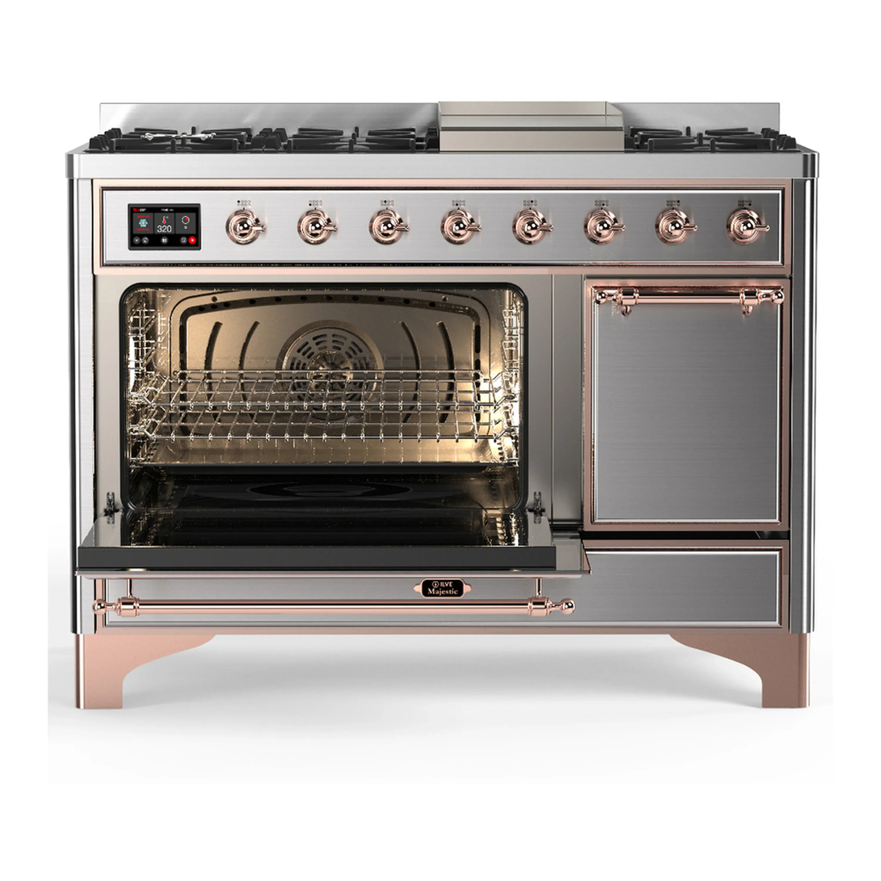 ILVE Majestic III 48-inch Dual Fuel Range with 5 Liquid Propane Burner, Griddle and Solid Door Electric Oven in Stainless Steel with Copper Trim (UM48FQNR3SSPLP) - Image 5