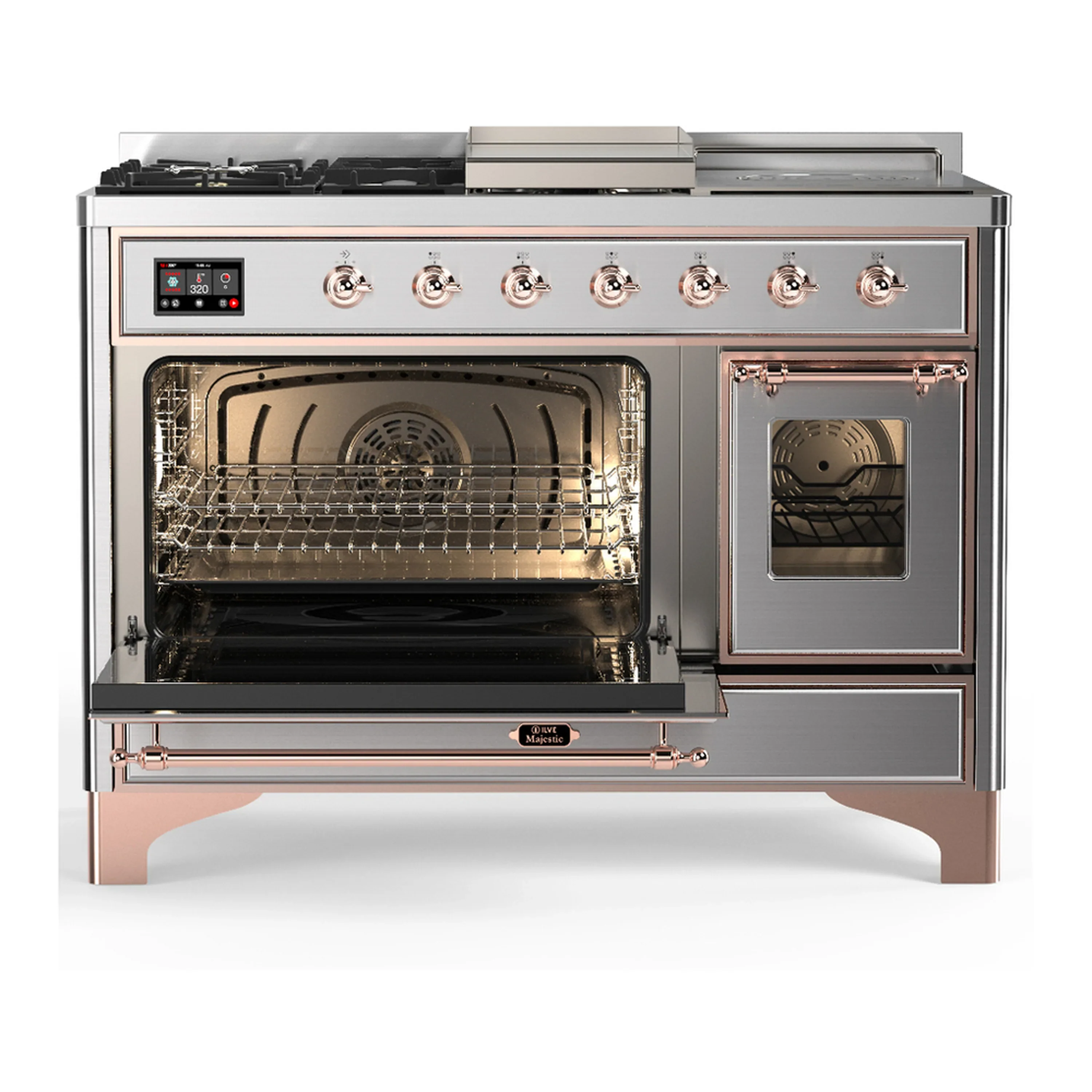 ILVE Majestic III 48-inch Dual Fuel Range with 5 Natural Gas Burner, Griddle, French Top and Triple Glass Door Electric Oven in Stainless Steel with Copper Trim (UM48FSNR3SSP) - Image 5