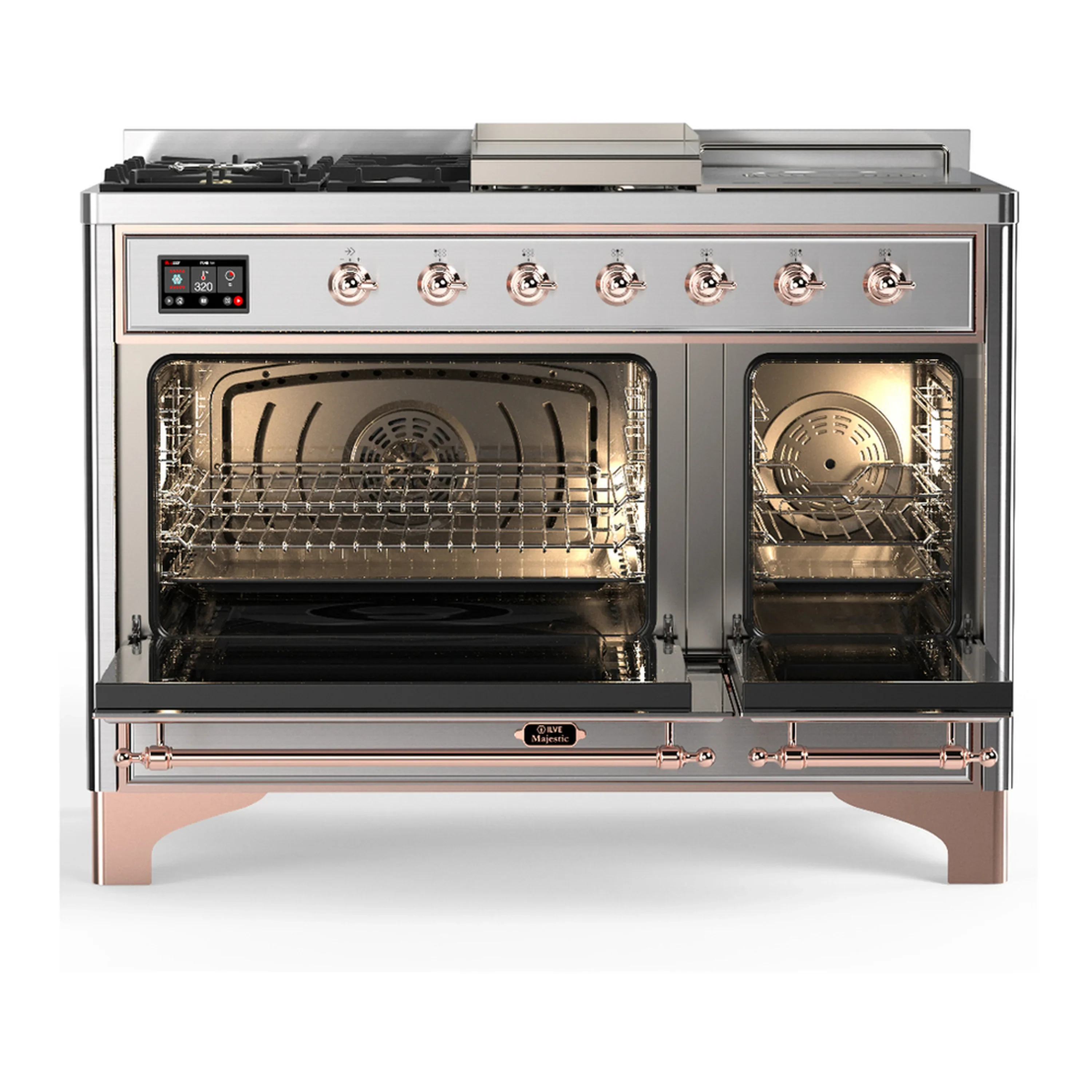 ILVE Majestic III 48-inch Dual Fuel Range with 5 Natural Gas Burner, Griddle, French Top and Triple Glass Door Electric Oven in Stainless Steel with Copper Trim (UM48FSNR3SSP) - Image 6