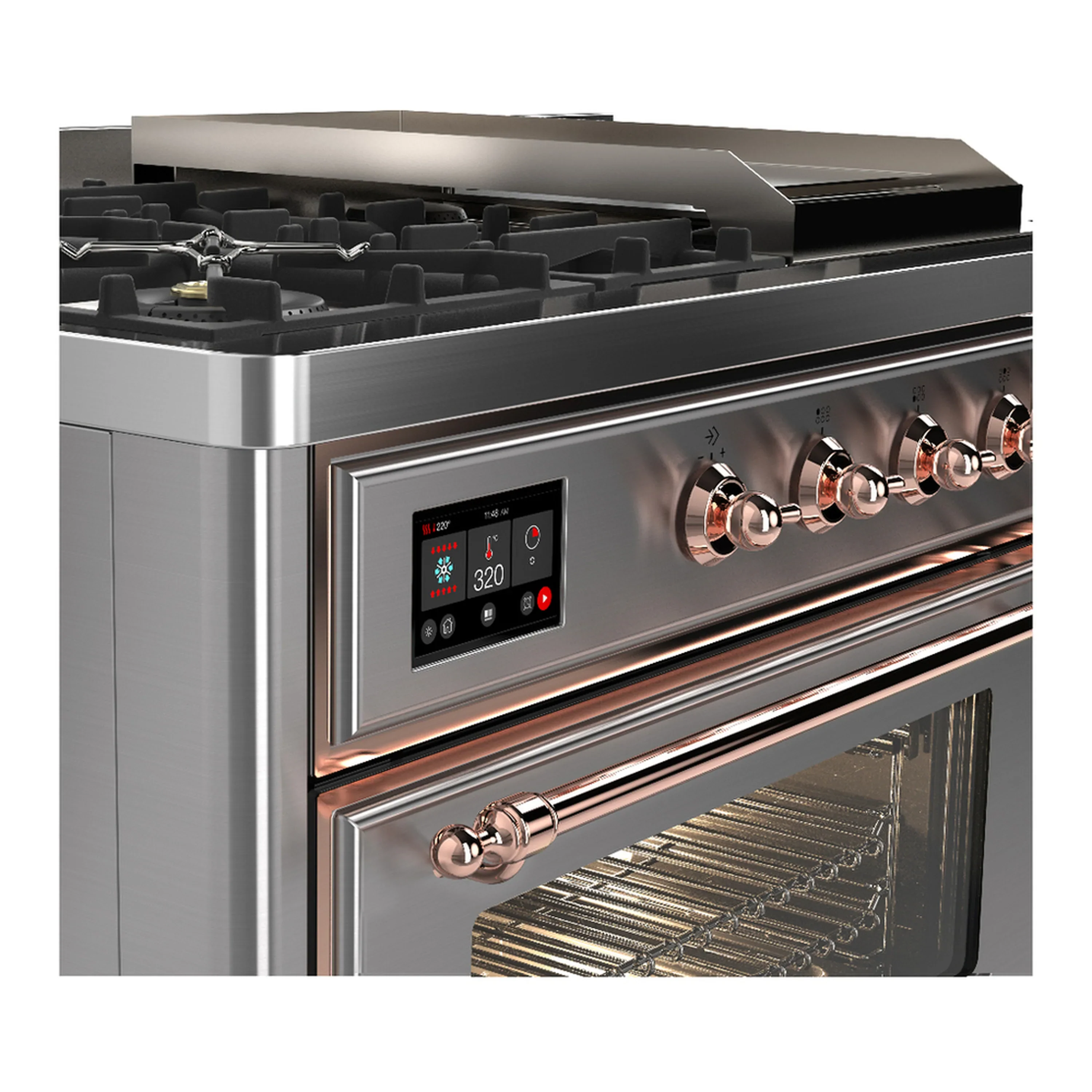 ILVE Majestic III 48-inch Dual Fuel Range with 5 Natural Gas Burner, Griddle, French Top and Triple Glass Door Electric Oven in Stainless Steel with Copper Trim (UM48FSNR3SSP) - Image 7