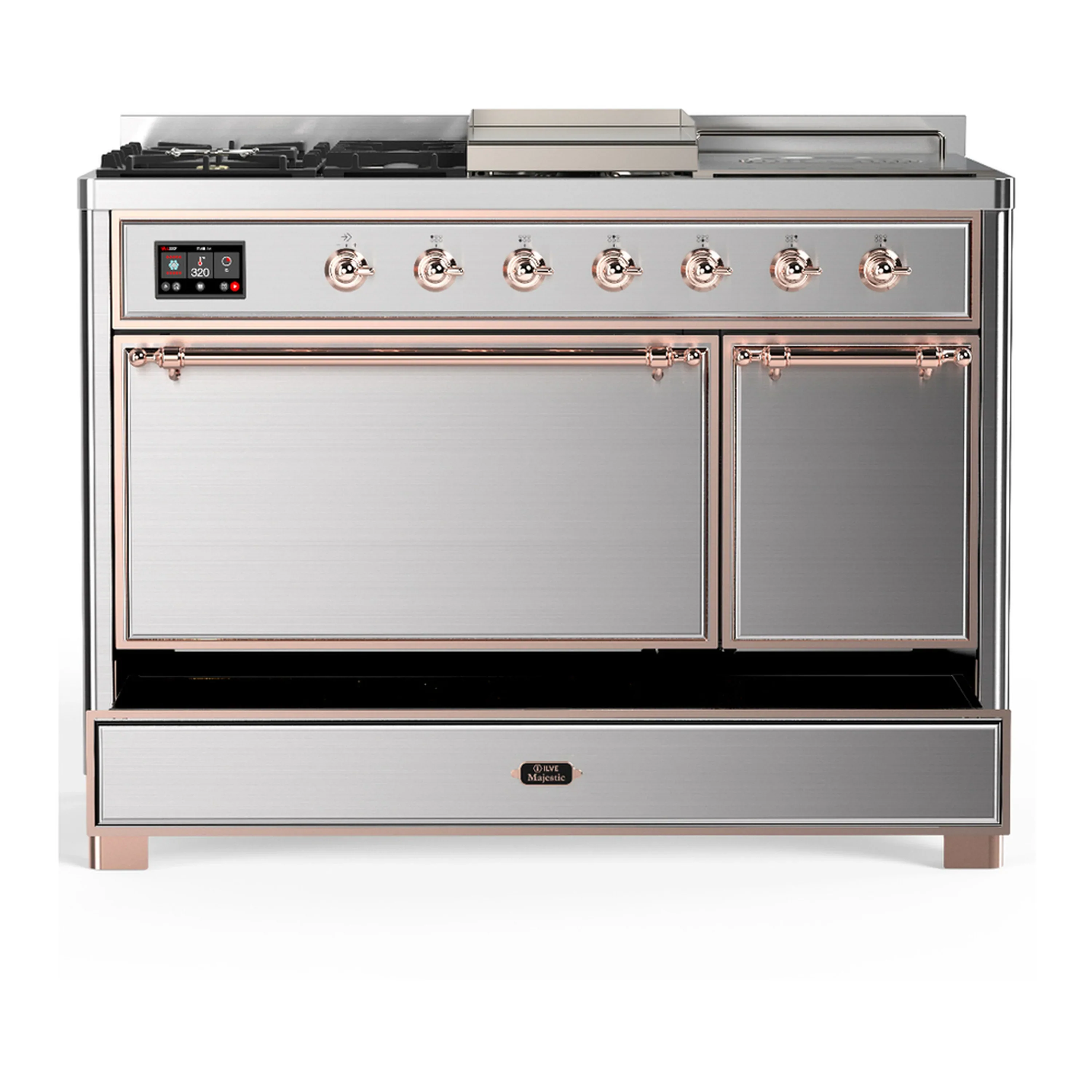 ILVE Majestic III 48-inch Dual Fuel Range with 5 Natural Gas Burner, Griddle, French Top and Solid Door Electric Oven in Stainless Steel with Copper Trim (UM48FSQNR3SSP) - Image 3