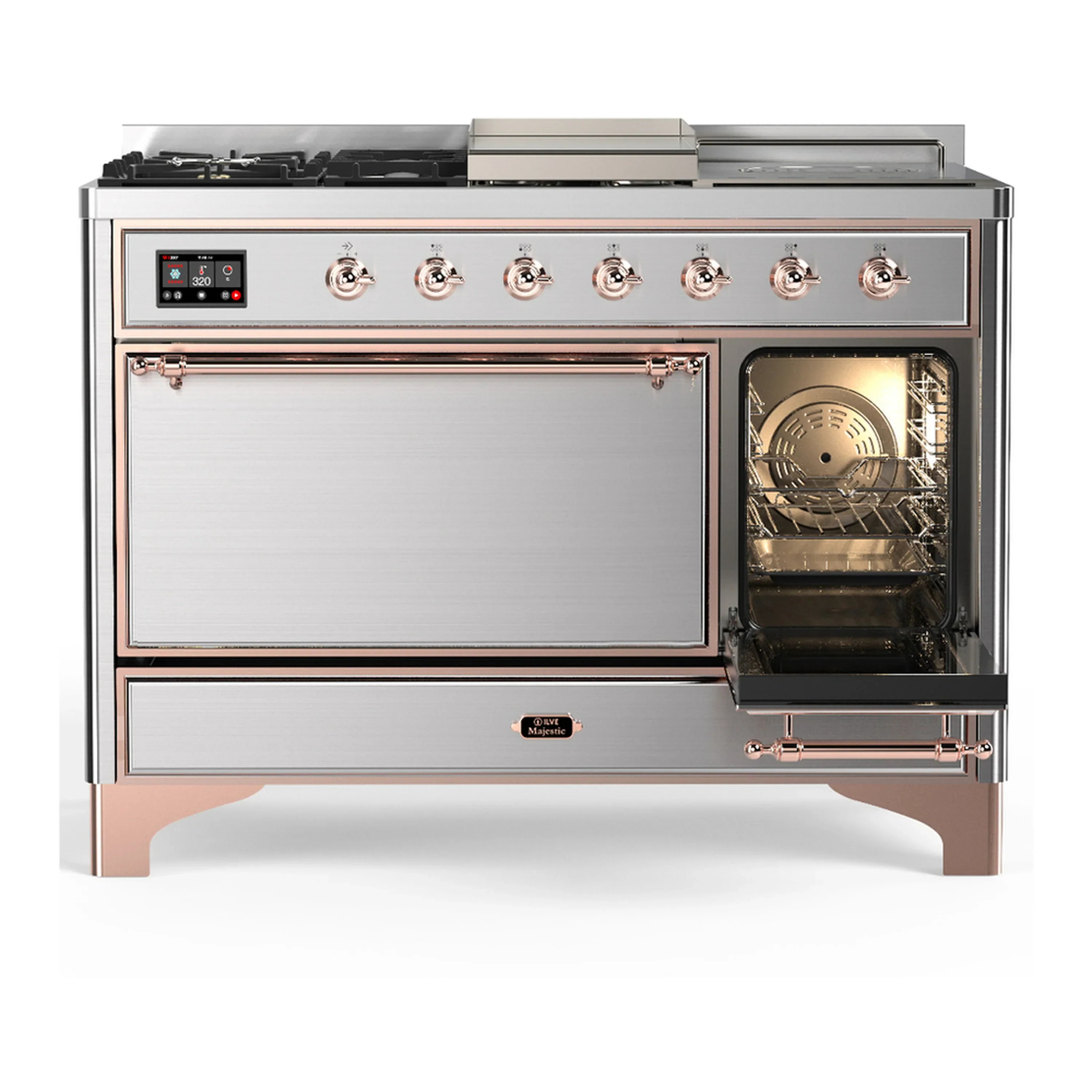 ILVE Majestic III 48-inch Dual Fuel Range with 5 Natural Gas Burner, Griddle, French Top and Solid Door Electric Oven in Stainless Steel with Copper Trim (UM48FSQNR3SSP) - Image 4