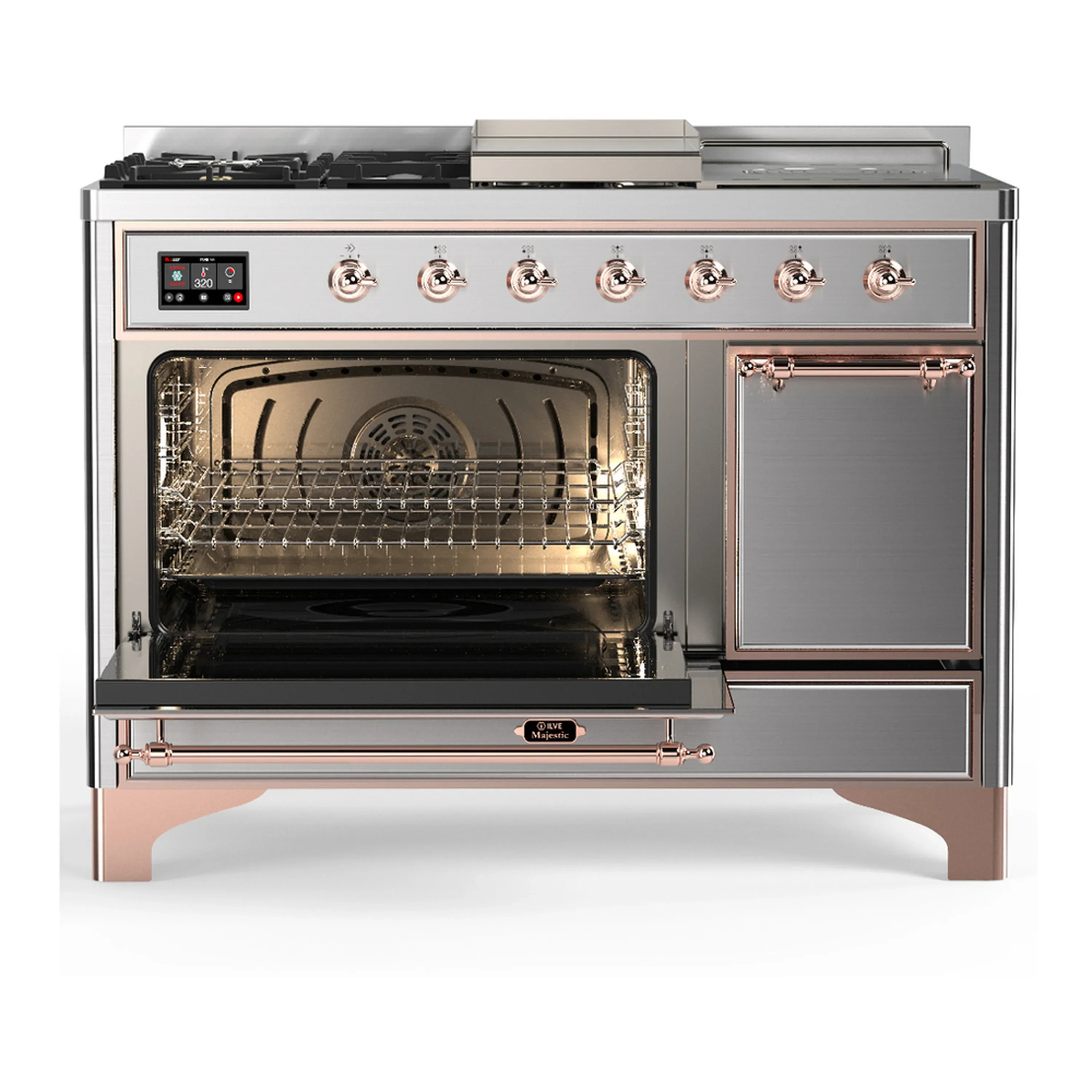 ILVE Majestic III 48-inch Dual Fuel Range with 5 Natural Gas Burner, Griddle, French Top and Solid Door Electric Oven in Stainless Steel with Copper Trim (UM48FSQNR3SSP) - Image 5