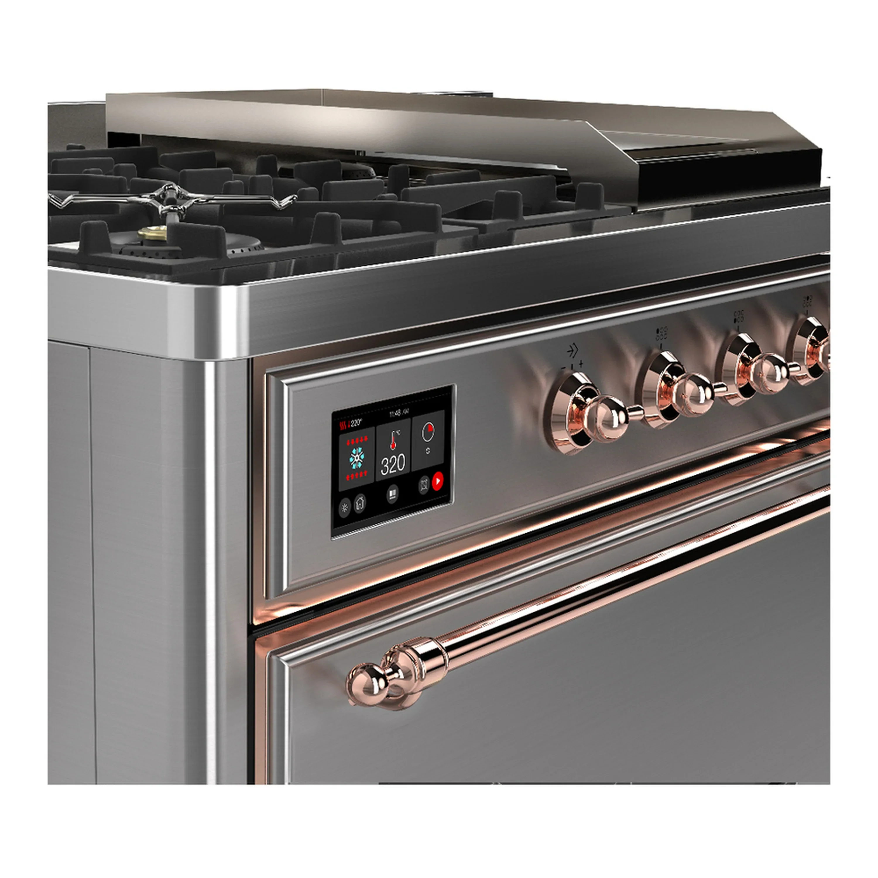ILVE Majestic III 48-inch Dual Fuel Range with 5 Natural Gas Burner, Griddle, French Top and Solid Door Electric Oven in Stainless Steel with Copper Trim (UM48FSQNR3SSP) - Image 7