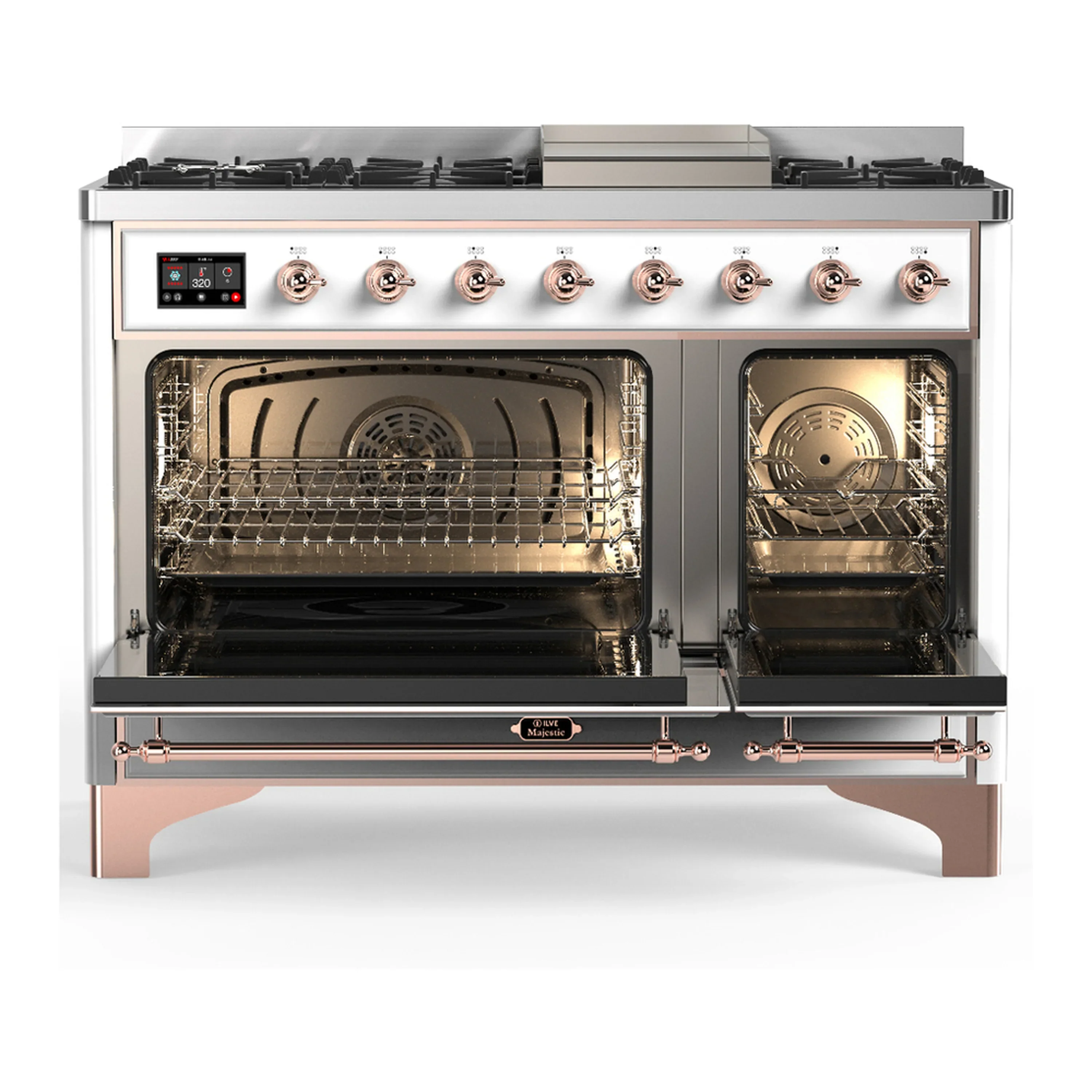ILVE Majestic III 48-inch Dual Fuel Range with 5 Natural Gas Burner, Griddle and Triple Glass Door Electric Oven in White with Copper Trim (UM48FNR3WHP) - Image 6