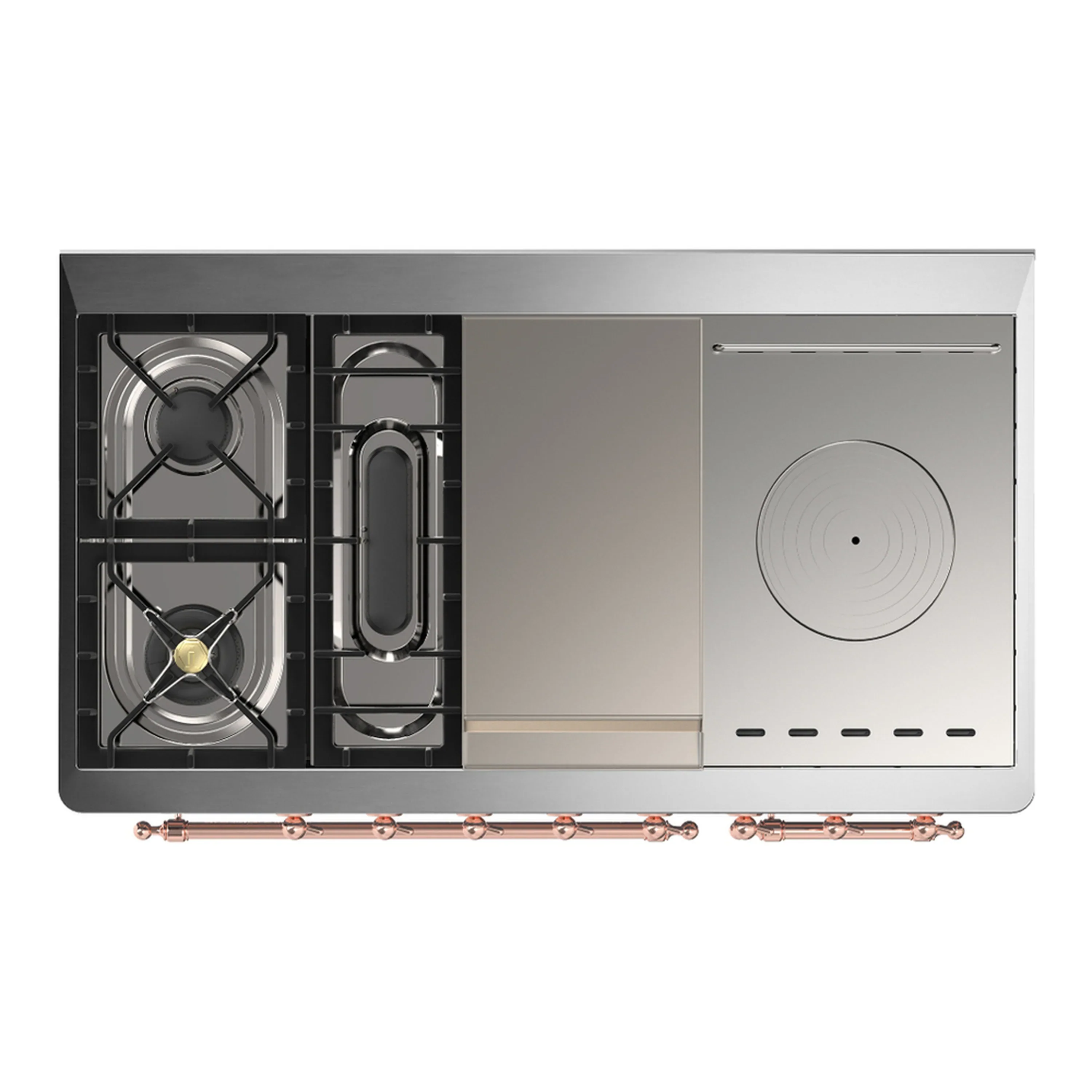 ILVE Majestic III 48-inch Dual Fuel Range with 5 Liquid Propane Burner, Griddle, French Top and Solid Door Electric Oven in White with Copper Trim (UM48FSQNR3WHPLP) - Image 2