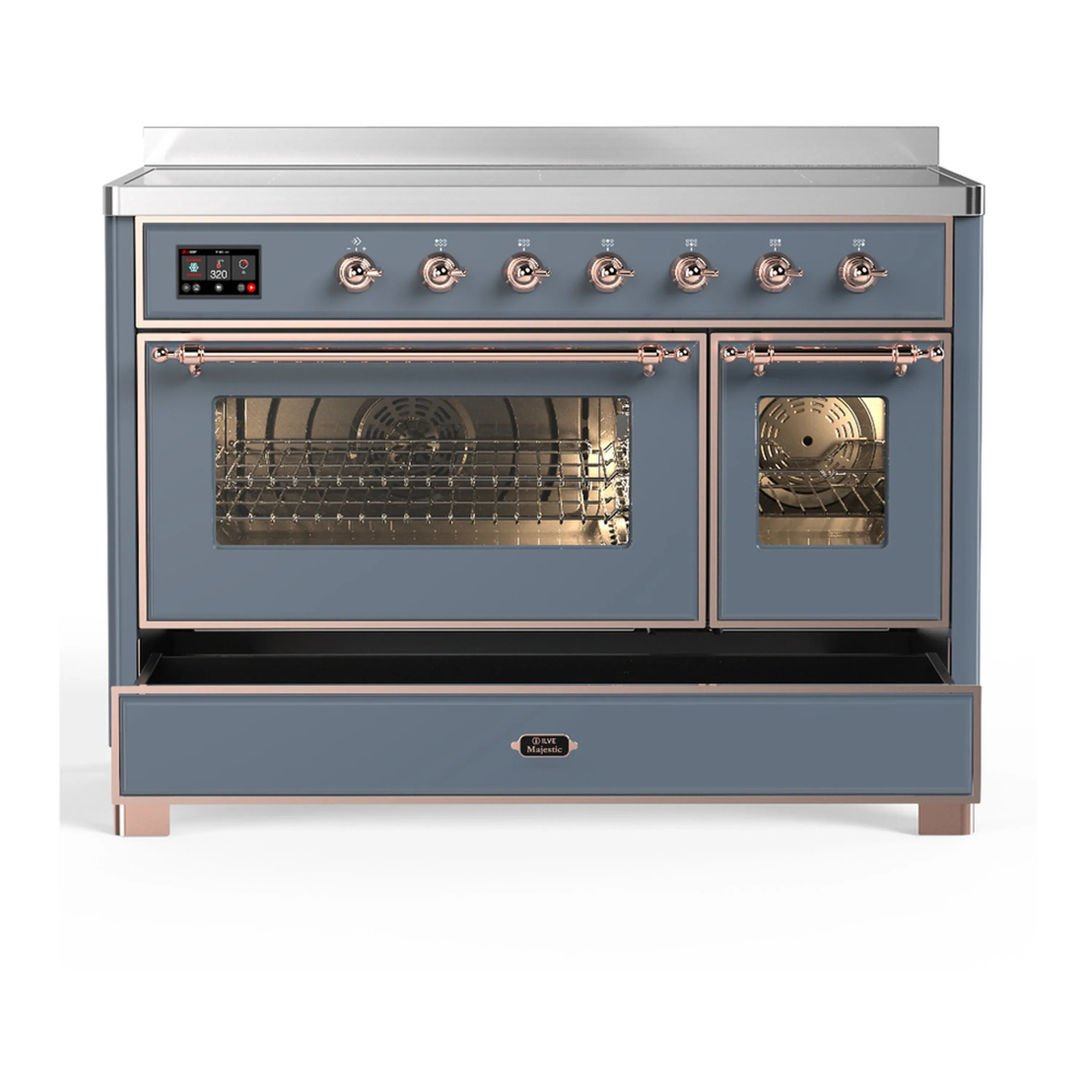 ILVE Majestic III 48-Inch Induction Range with 6 Induction Elements and Triple Glass Door Electric Oven in Blue Grey with Copper Trim (UMIB48NR3BGP) - Image 3