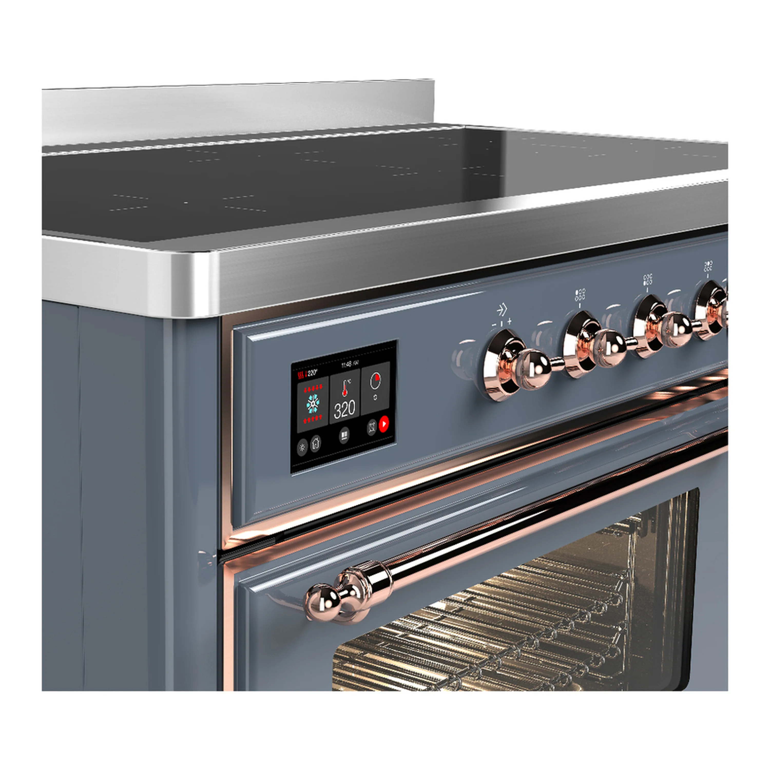 ILVE Majestic III 48-Inch Induction Range with 6 Induction Elements and Triple Glass Door Electric Oven in Blue Grey with Copper Trim (UMIB48NR3BGP) - Image 7