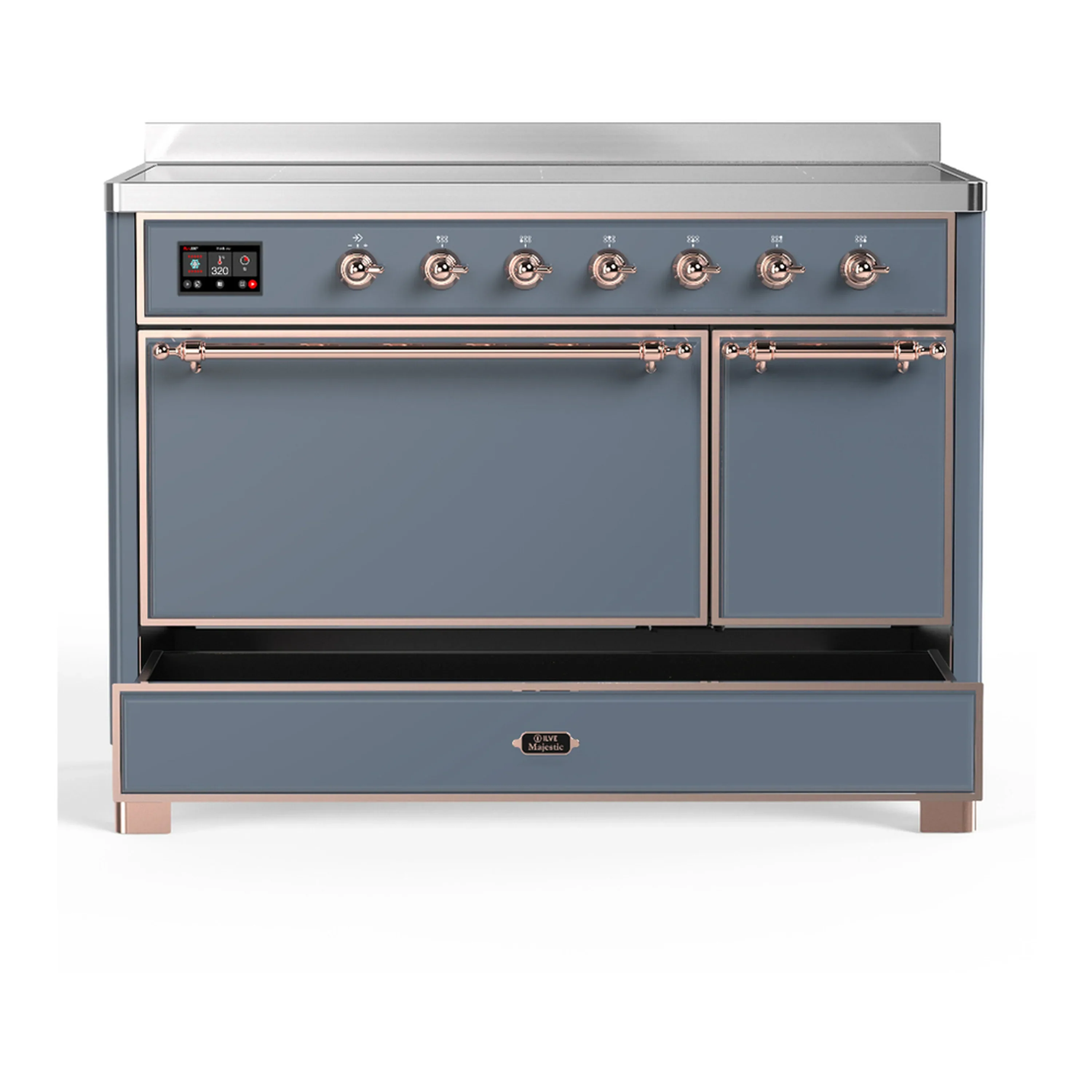 ILVE Majestic III 48-Inch Induction Range with 6 Induction Elements and Solid Door Electric Oven in Blue Grey with Copper Trim (UMIB48QNR3BGP) - Image 3