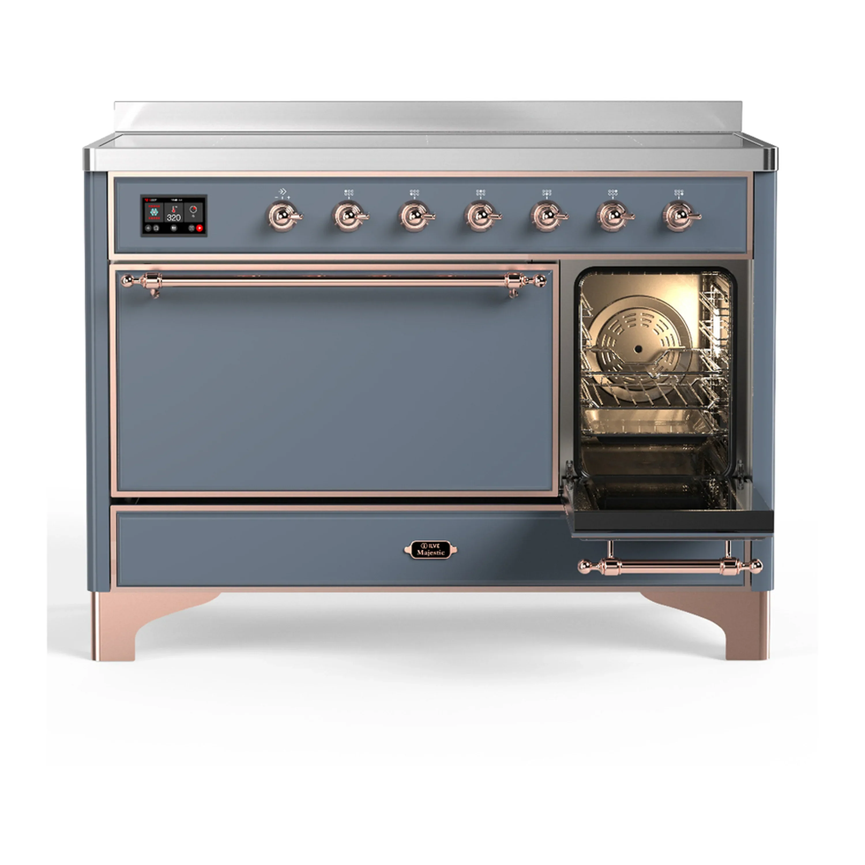 ILVE Majestic III 48-Inch Induction Range with 6 Induction Elements and Solid Door Electric Oven in Blue Grey with Copper Trim (UMIB48QNR3BGP) - Image 4